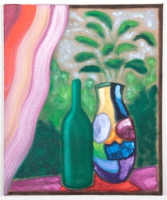 Bart Kok (Oil painting of a still-life with vase with flowers and a bottle)