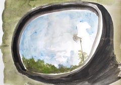 mirror watercolor painting Jasper Hagenaar - drawing a landscape in the car mirror