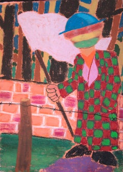 Bart Kok, Untitled, 2019 (drawing of man in a robe waiving a white flag)