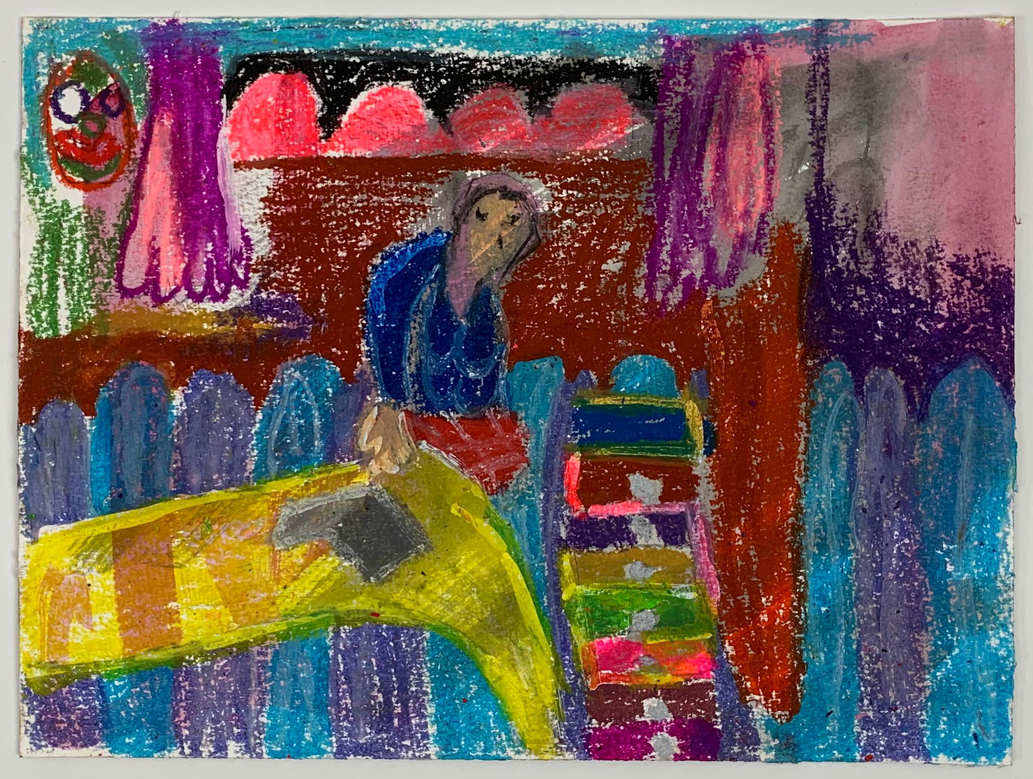 A colorful self-portrait oil pastel drawing of the artist reading in bed. 

Tanja Ritterbex has been called the Lady Gaga of contemporary art. She makes bolds paintings, videos (vlog's), and performances about her daily life and thoughts as a woman
