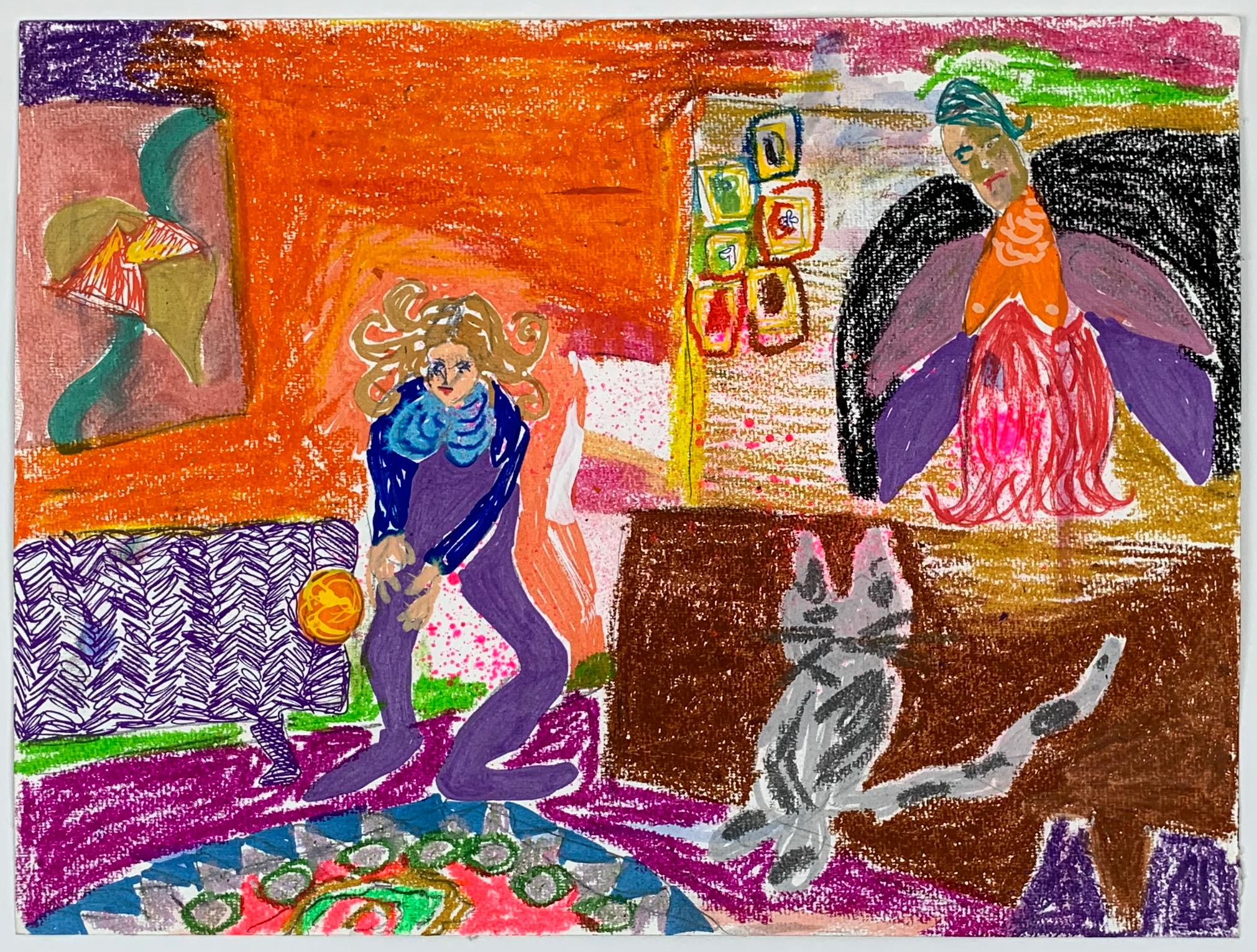 A colorful oil pastel drawing depicting a self portrait of the artist, a cat and a angel. The title of the work is 'A dream in reality' 

Tanja Ritterbex has been called the Lady Gaga of contemporary art. She makes bolds paintings, videos (vlog's),