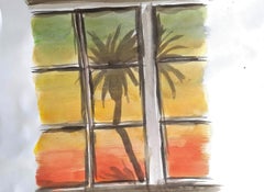 Jasper Hagenaar - drawing a window with in the background palmtrees