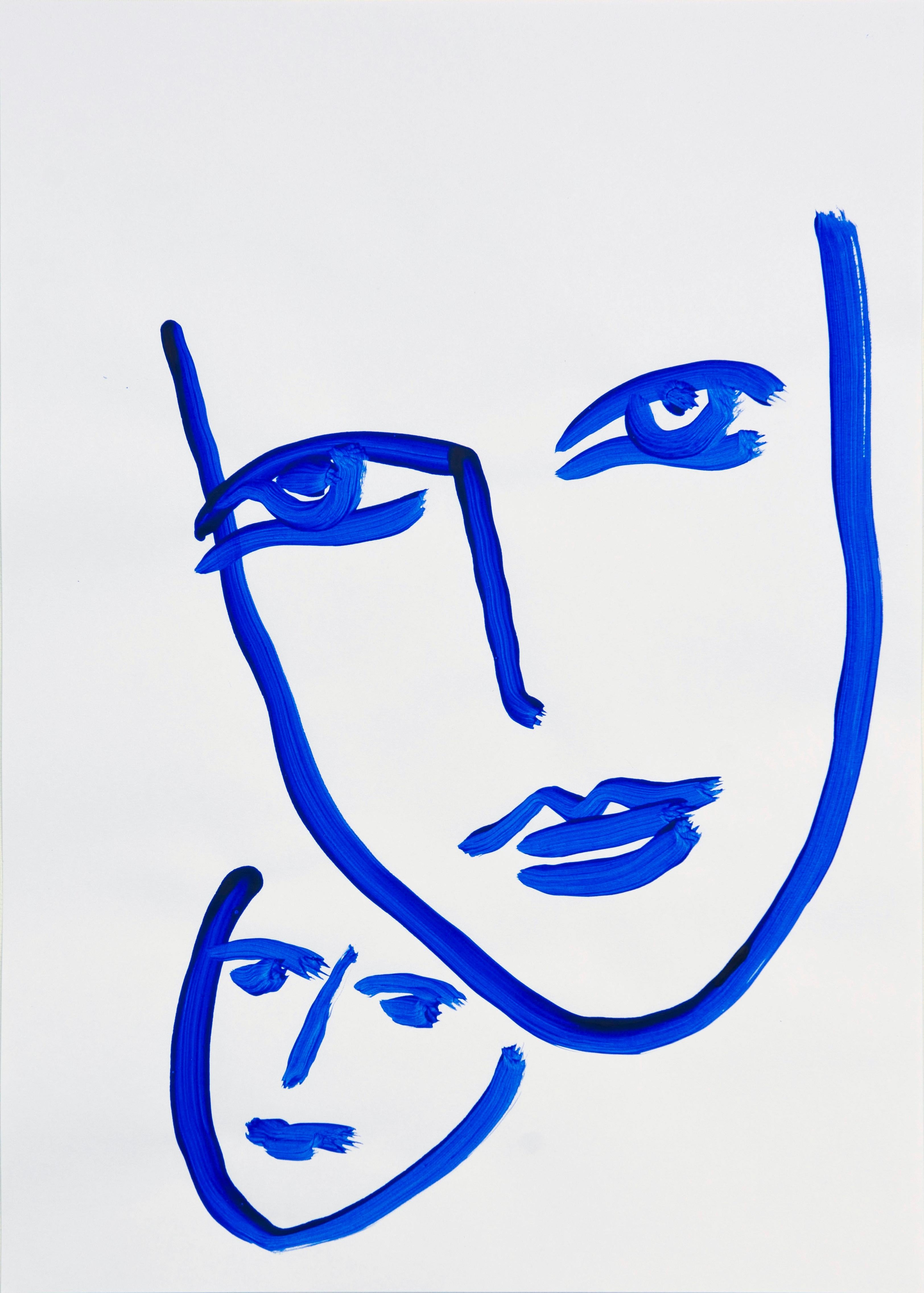 A simple line drawing in blue of two heads. Very minimal and elegant. The blue acrylic really pops out!

Curator Jan Hoet once wrote: “Frencken uses ‘over the top’ as an artistic principle in her work. Extreme are the flirty forms, the multitude of