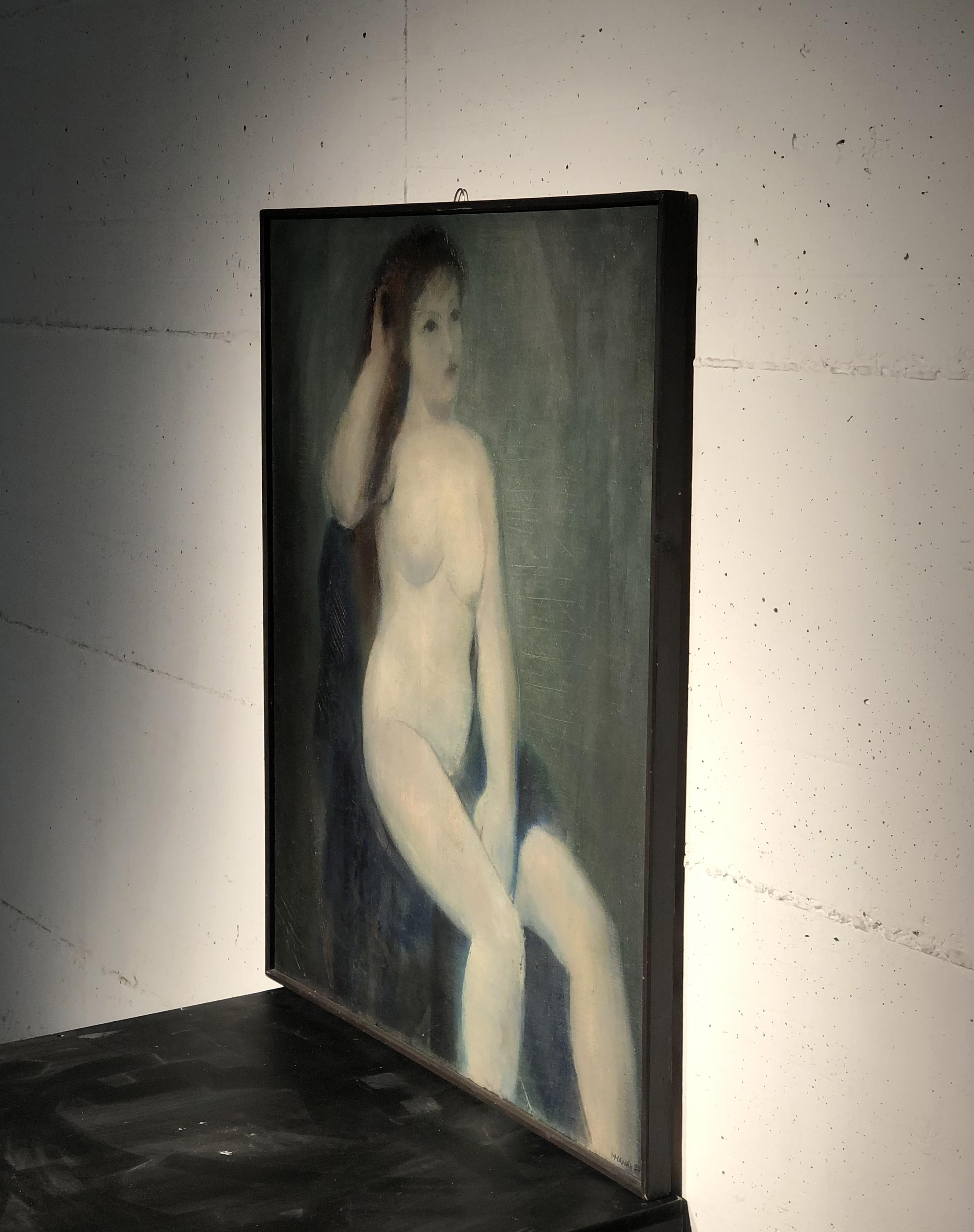 Toeleta - Gray Nude Painting by Miroslav Hanak