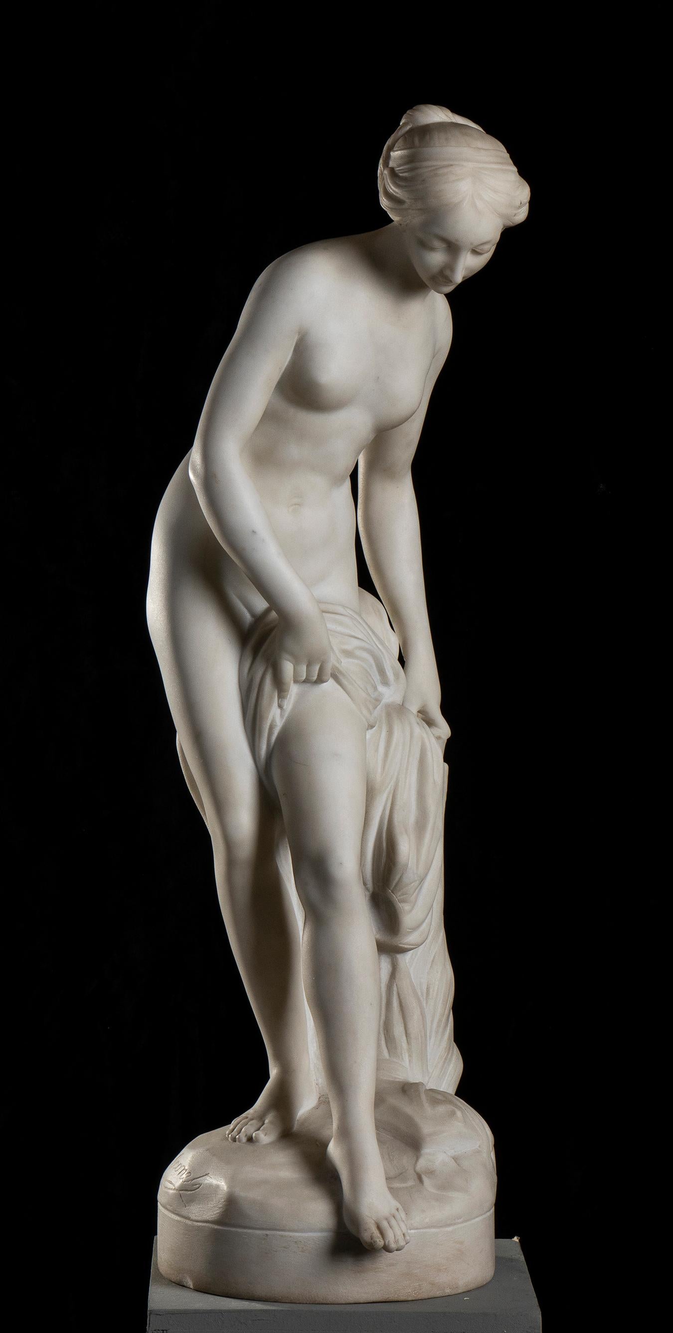 Étienne Maurice Falconet Nude Sculpture - Baigneuse, Marble Sculpture signed Falconet 
