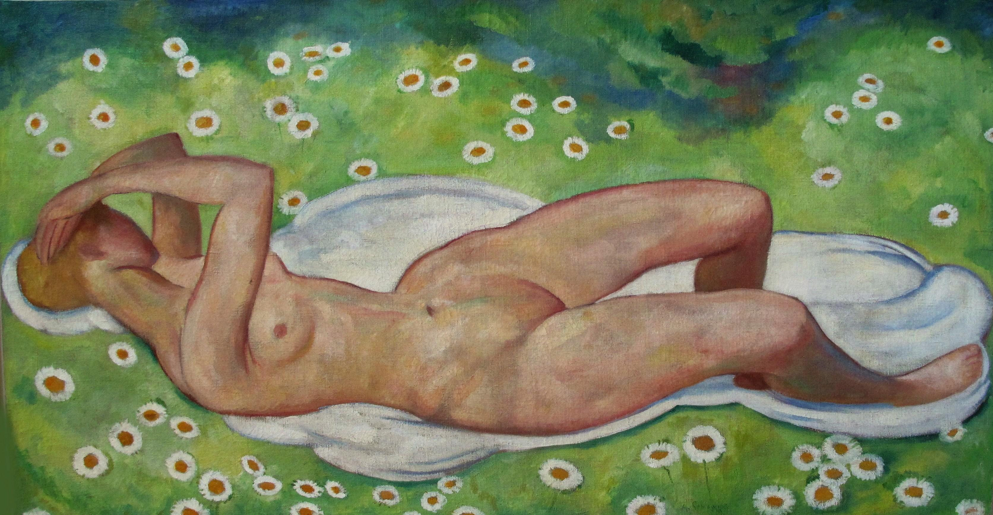 Adolf Schlawing Nude Painting - Frühling (The Spring)
