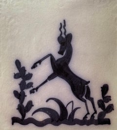 Art Deco Silhouette of a Rearing, Cervicapra Antelope in an Arid Landscape.