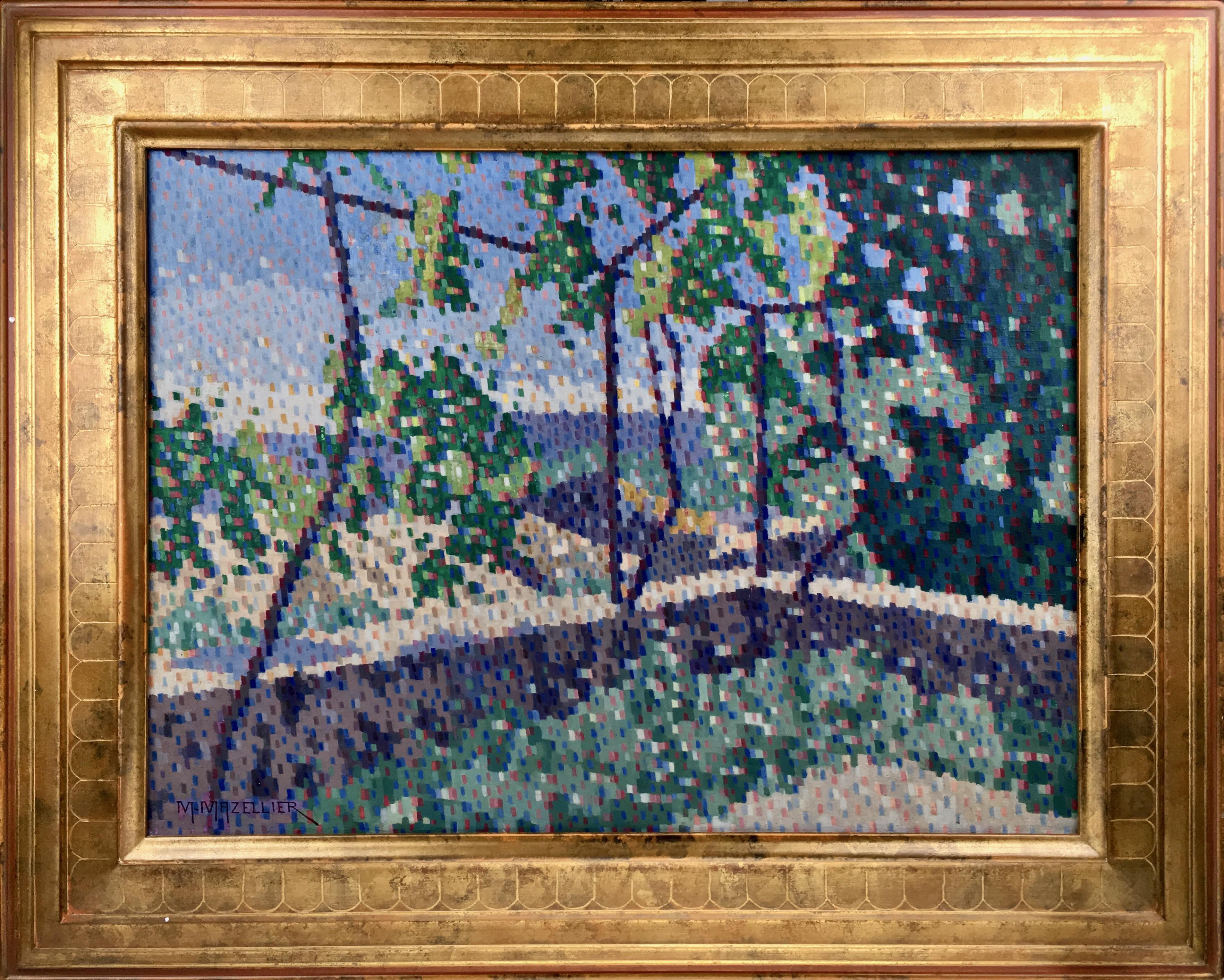 The Pergola - Gray Landscape Painting by Maurice Mazellier