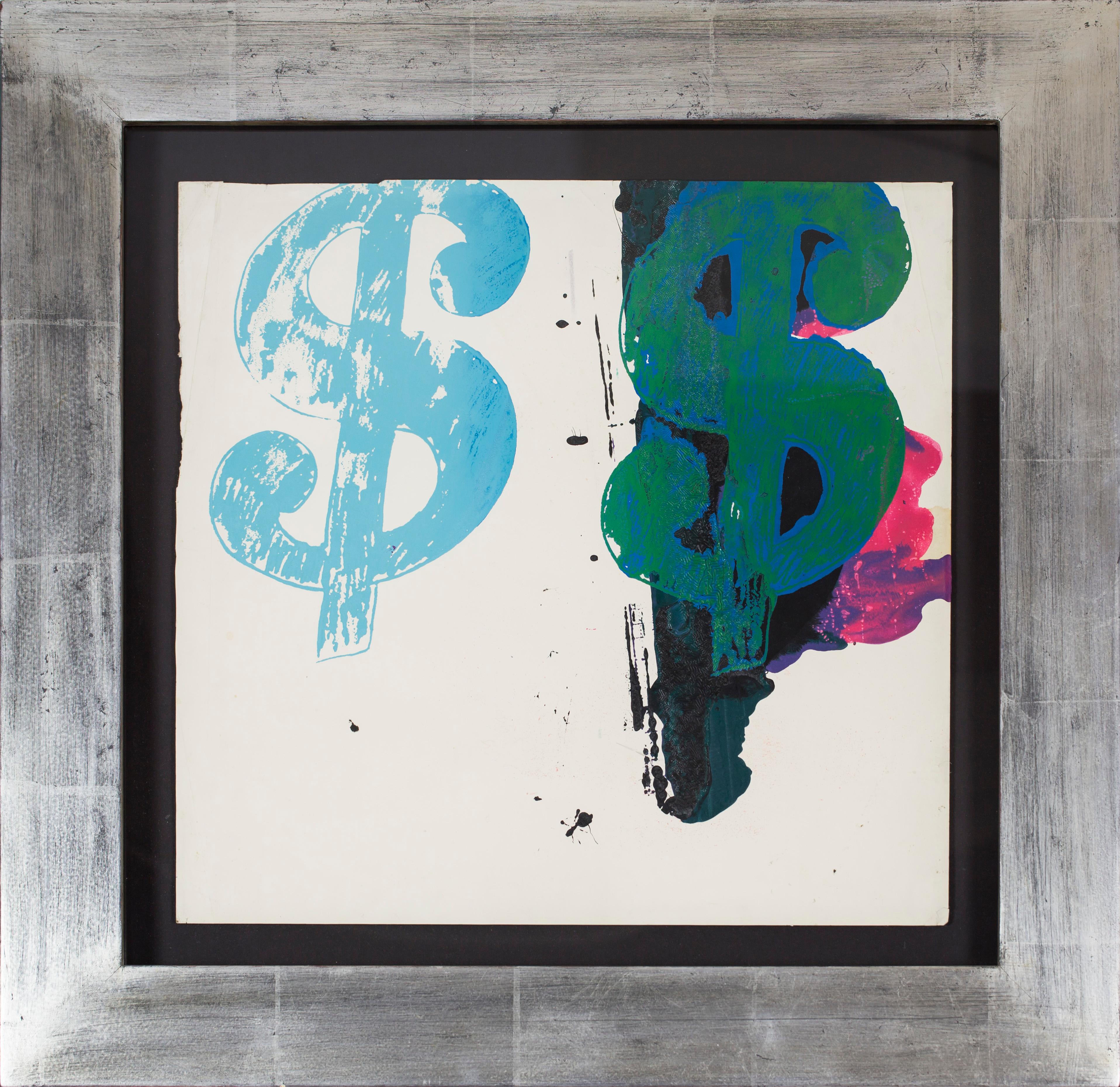 Andy Warhol 1980 Double Dollar Sign, silkscreen on polymer paint on paper. The work was authenticated by the foundation and has a collective certificate for 41 works, it is not stamped or signed. These works were produced by Warhol and Rupert Jasen