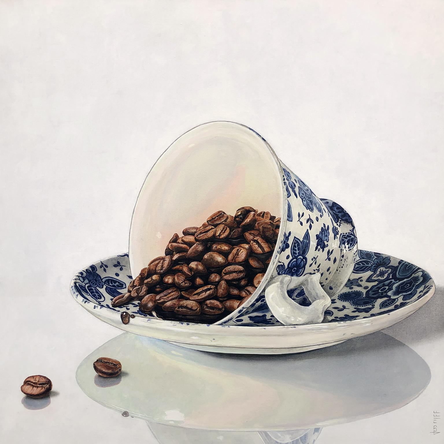 Jos Rijff  Figurative Painting - Raw Coffee - Contemporary Hyper Realist Still Life Oil Painting