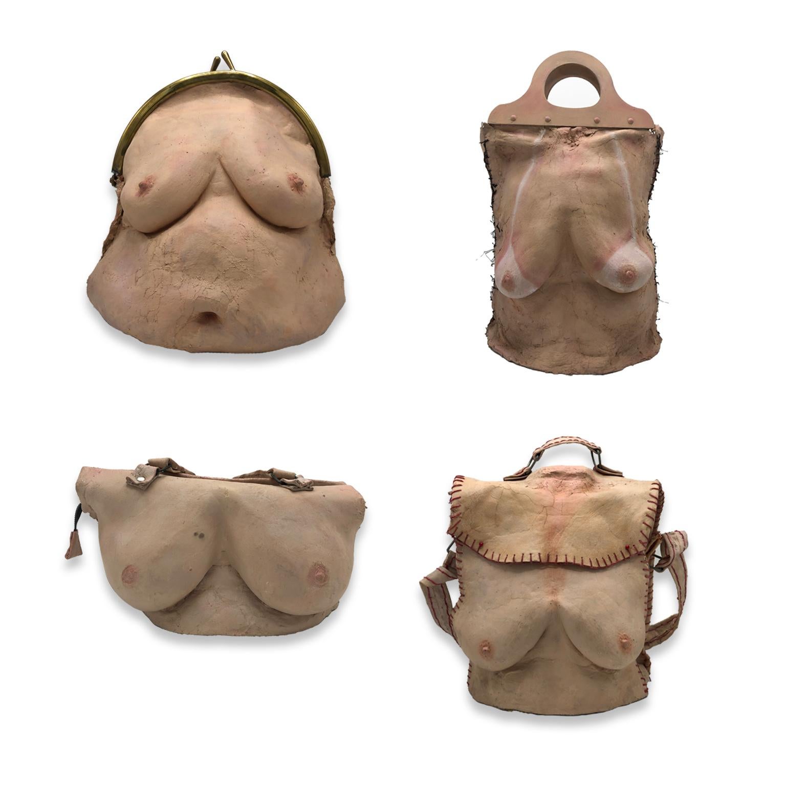 Nude Female Figurative Latex Contemporary Object - Breast Bag IV - Brown Nude Sculpture by Miriam Meulepas