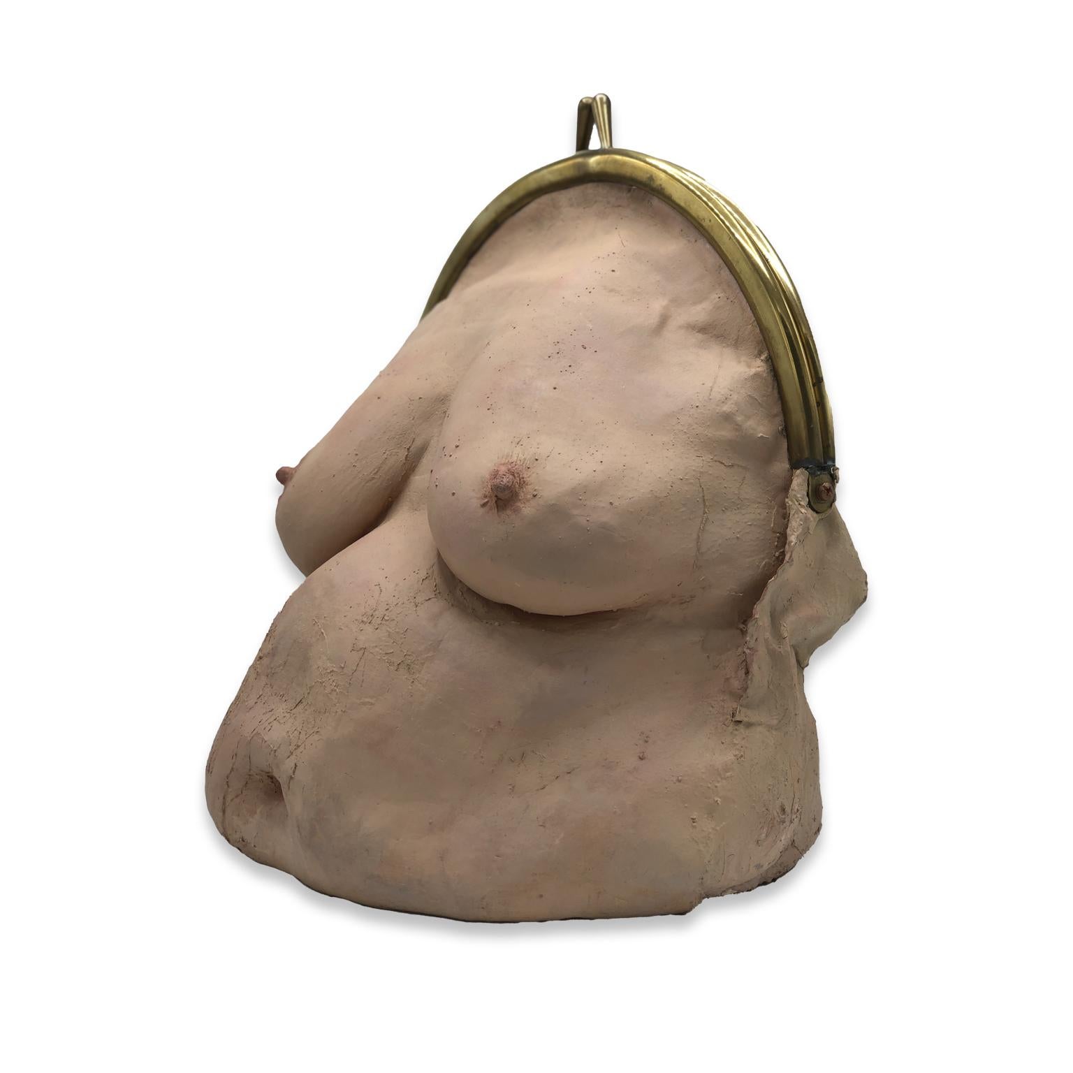 Nude Female Figurative Latex Contemporary Object - Breast Bag IV - Surrealist Sculpture by Miriam Meulepas