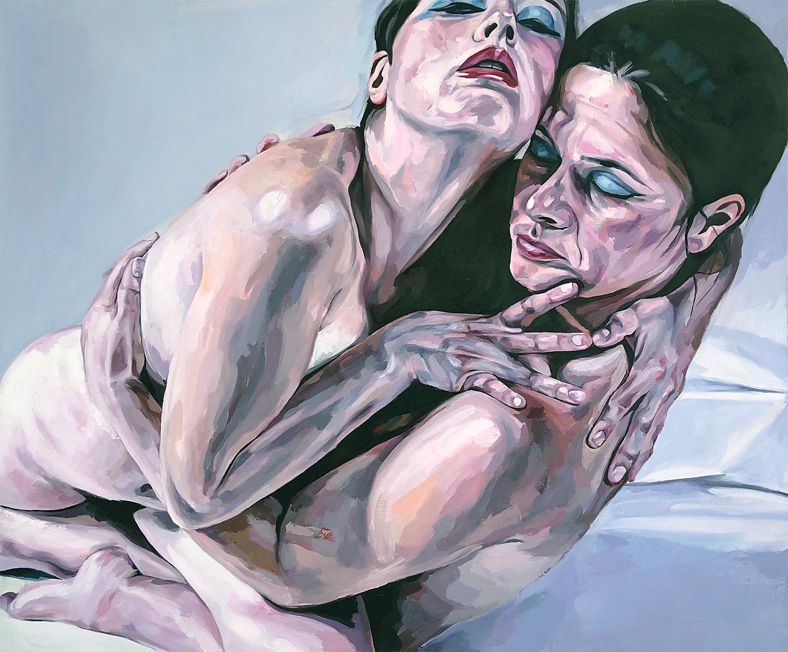 Duarte Victoria Figurative Painting - The Hug Of The Souls - Nude Contemporary Oil Painting