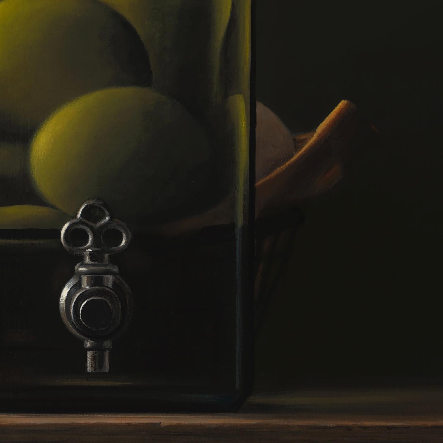 Contemporary Hyper Realist Acrylic Painting : Oil With Eggs For Sale 1