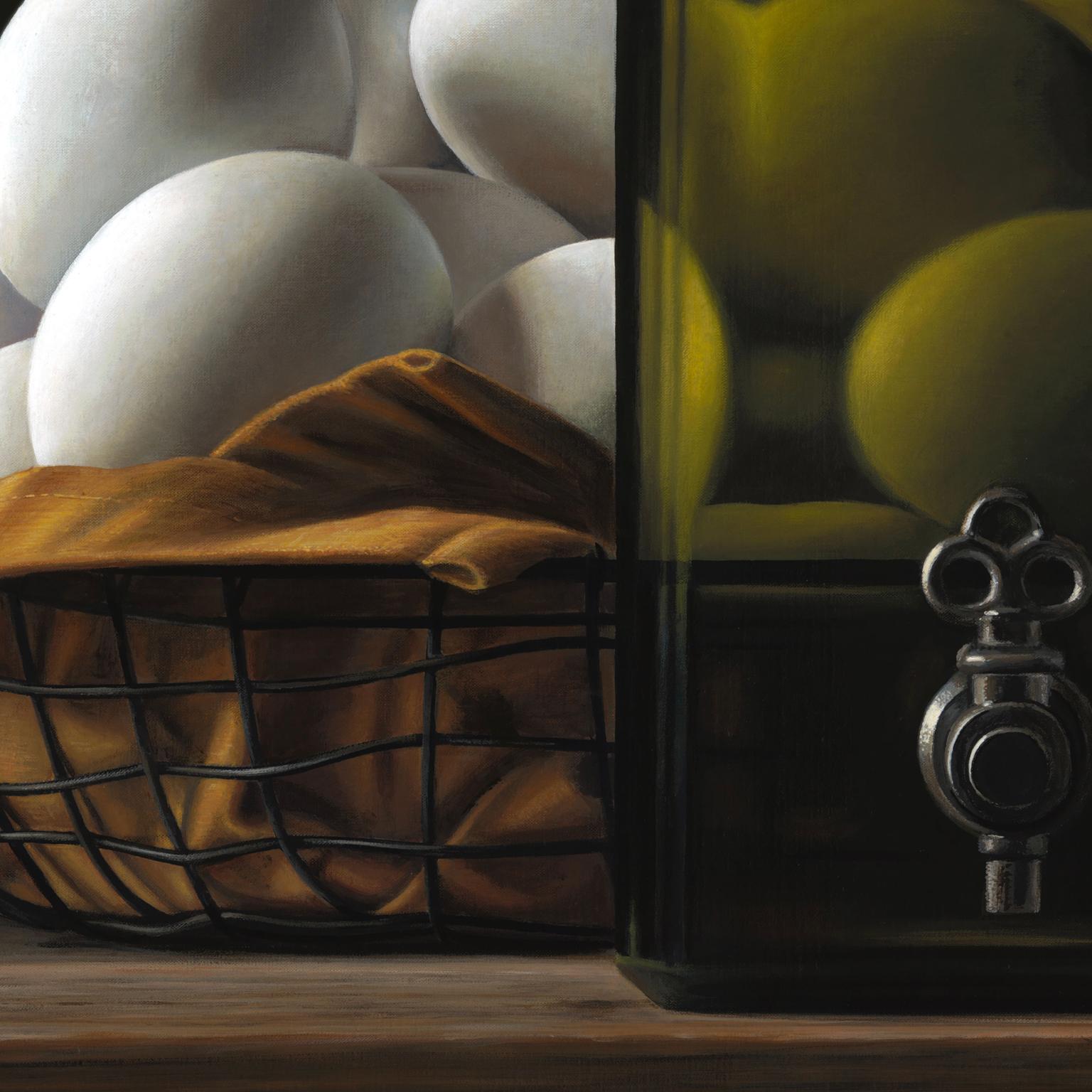 Contemporary Hyper Realist Acrylic Painting : Oil With Eggs For Sale 2