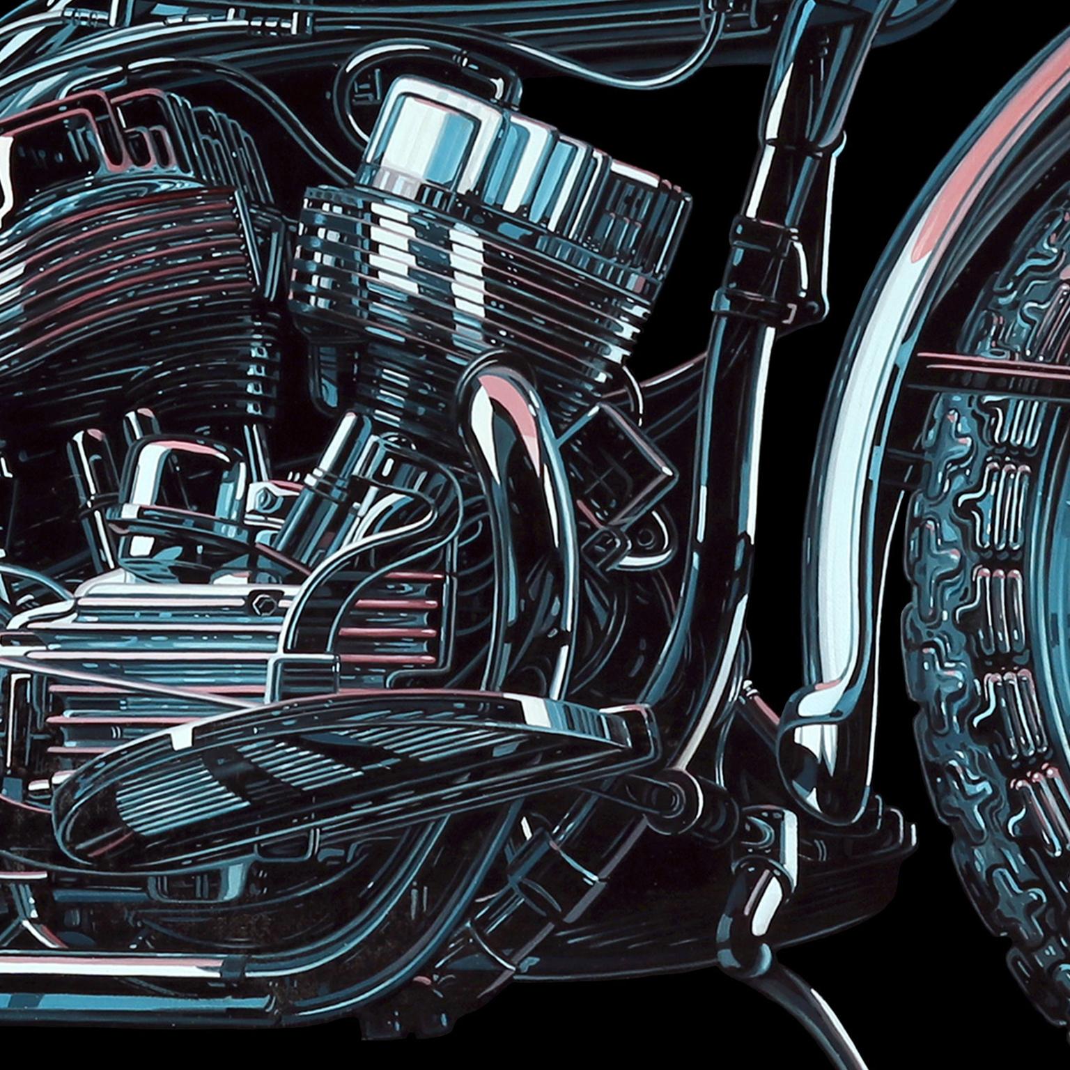 Contemporary Hyper Realist Oil Painting : Clear Blue Motorcycle - Black Figurative Painting by Jeff Bartels