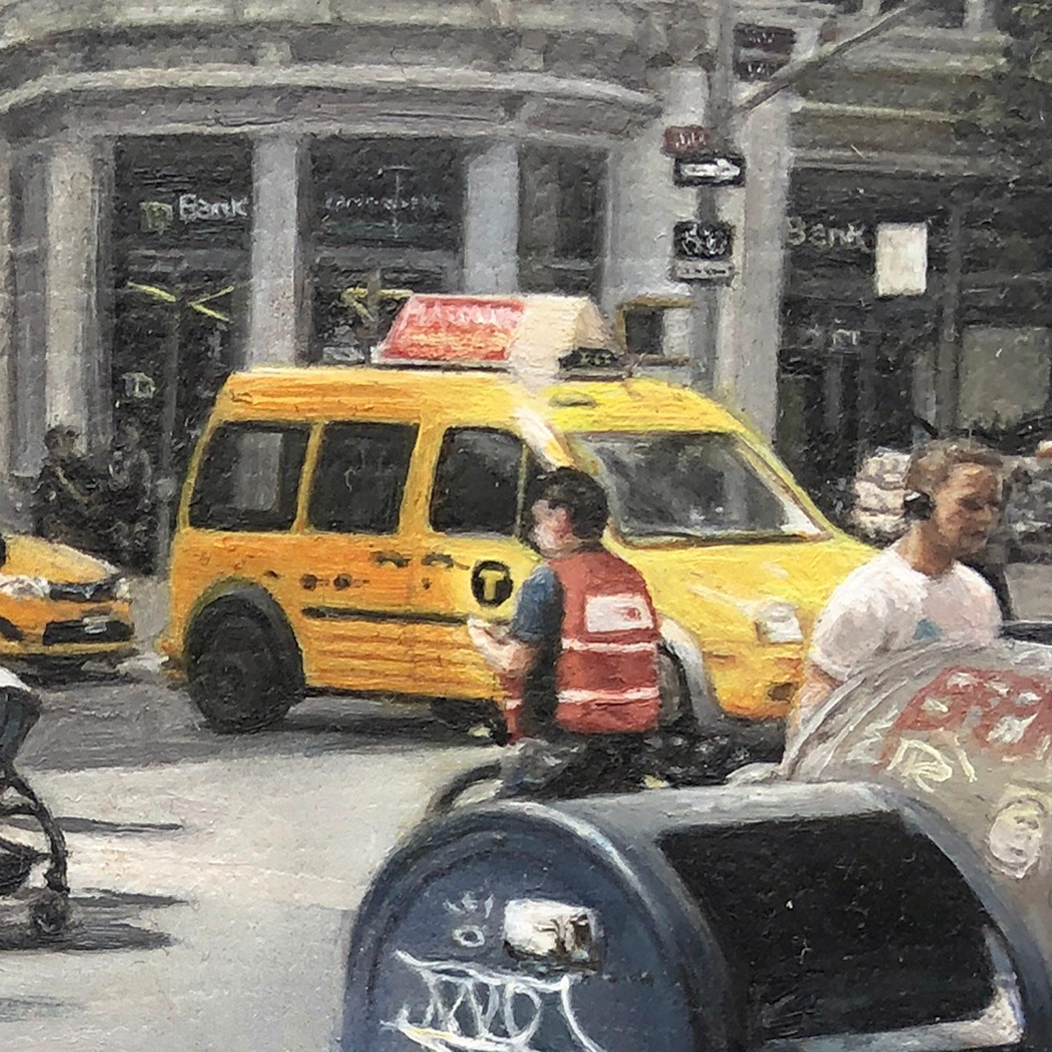 Contemporary Hyper Realist Oil Painting: Fox In The City - NYC - Black Portrait Painting by Marissa Oosterlee