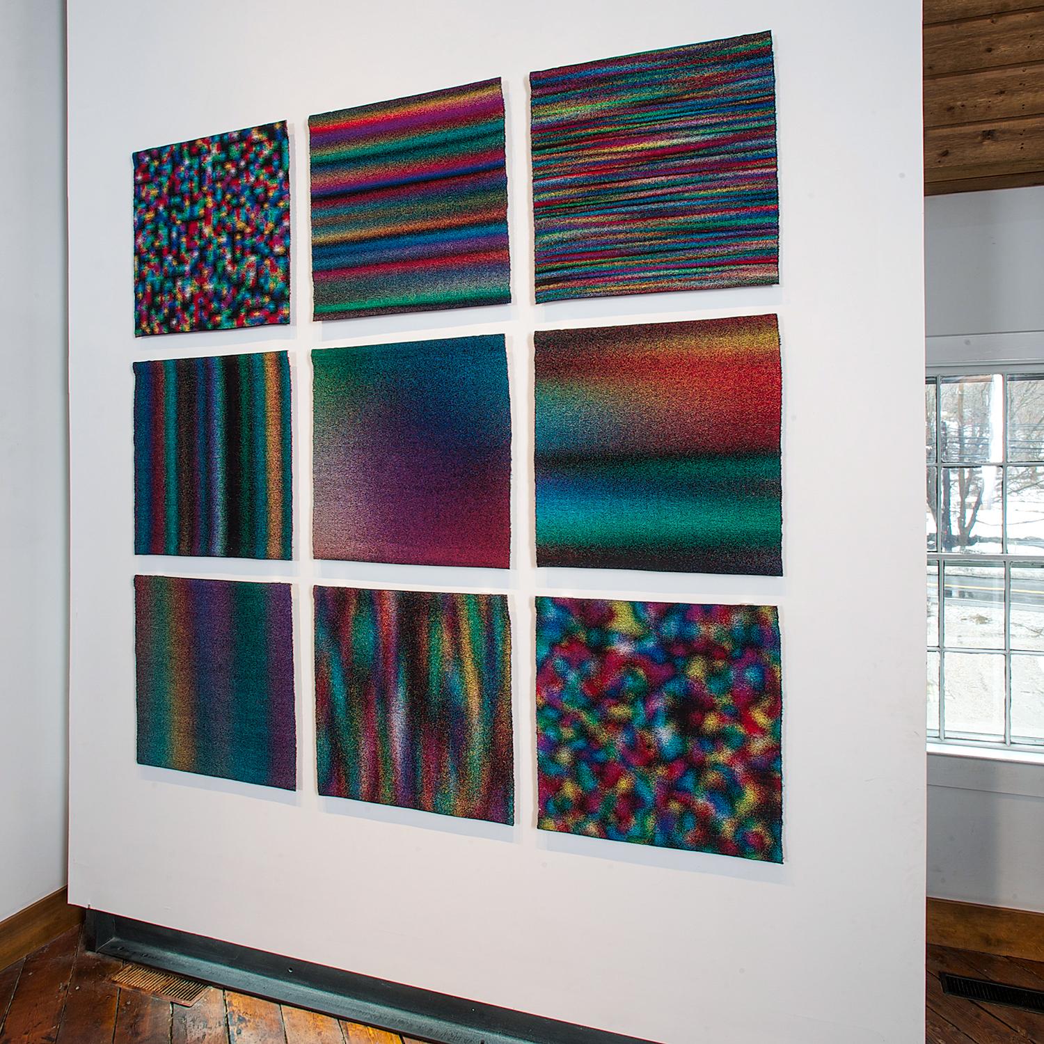 Out of Focus 1-9, Contemporary Hand-Woven Abstract Textiles, Wall Sculpture - Black Abstract Sculpture by Grethe Sørensen