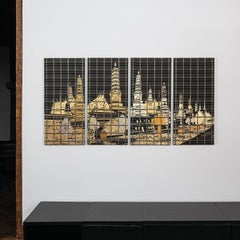 Gleaming Temples - Wall Hanging Woven Silk, Gold and Silver Leaf by Glen Kaufman