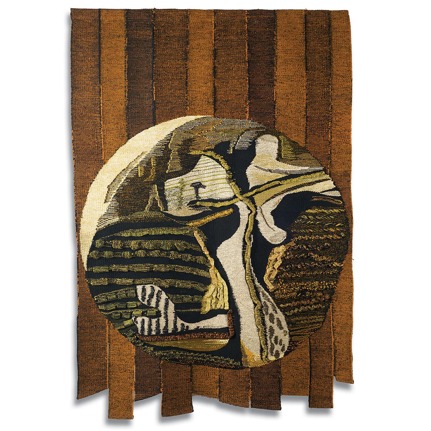 Círculo, Tapiz Tejido Abstracto de Mediados de Siglo, Escultura Textil de Pared