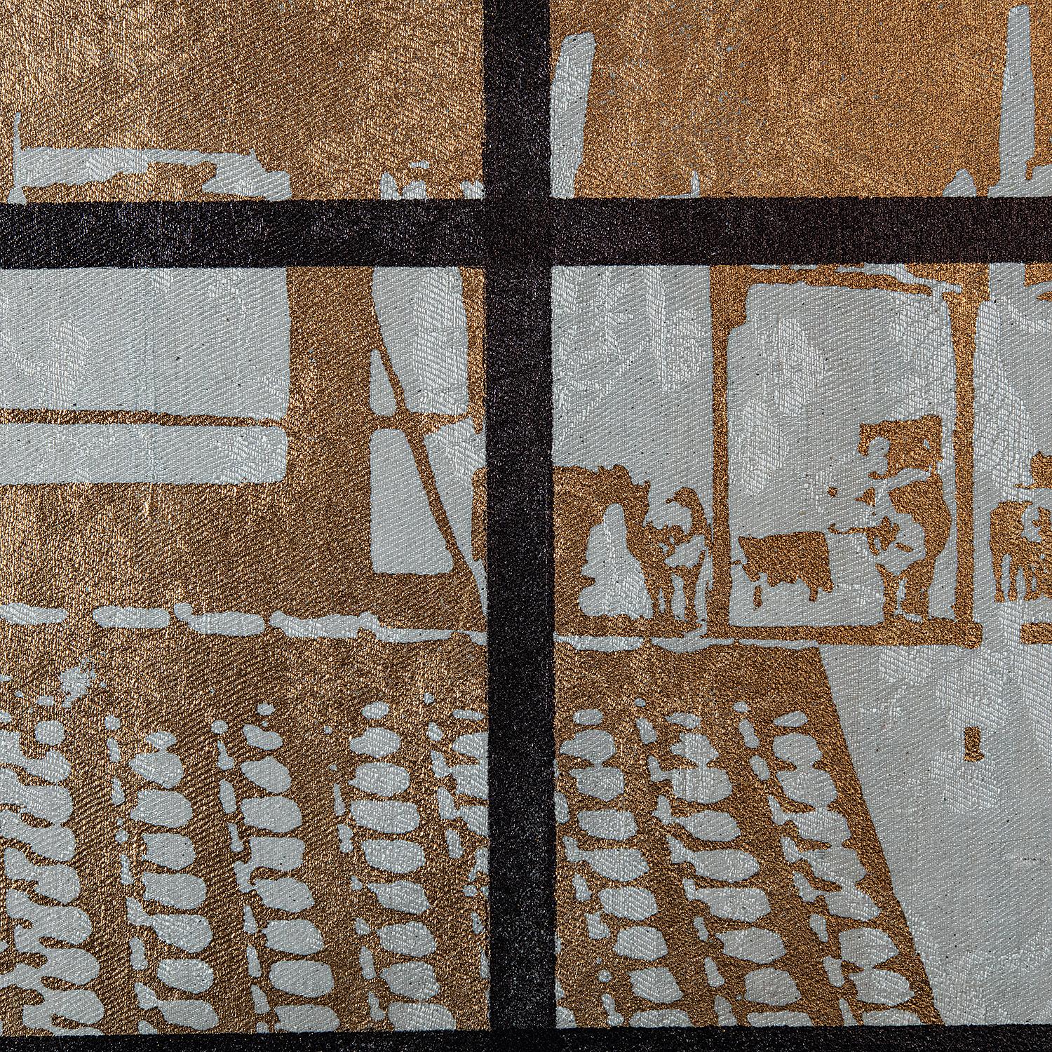 Yoshikawa, Noto, Contemporary Silk Screen Print of Cityscape, Textile Sculpture - Silver Landscape Print by Glen Kaufman