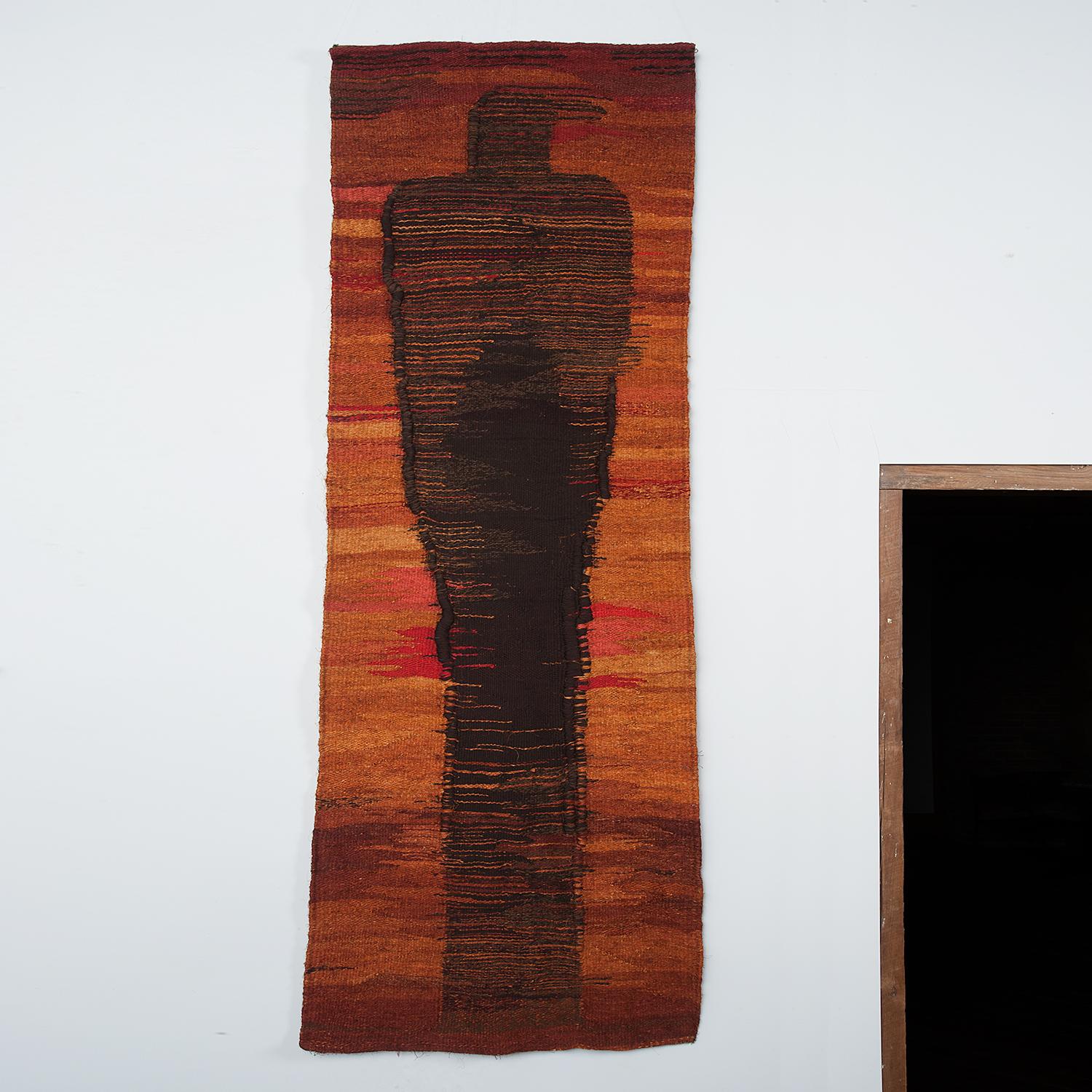Lilla Kulka Abstract Sculpture - "Traces" Mid Century Woven Polish Tapestry, Figurative Textile Wall Sculpture
