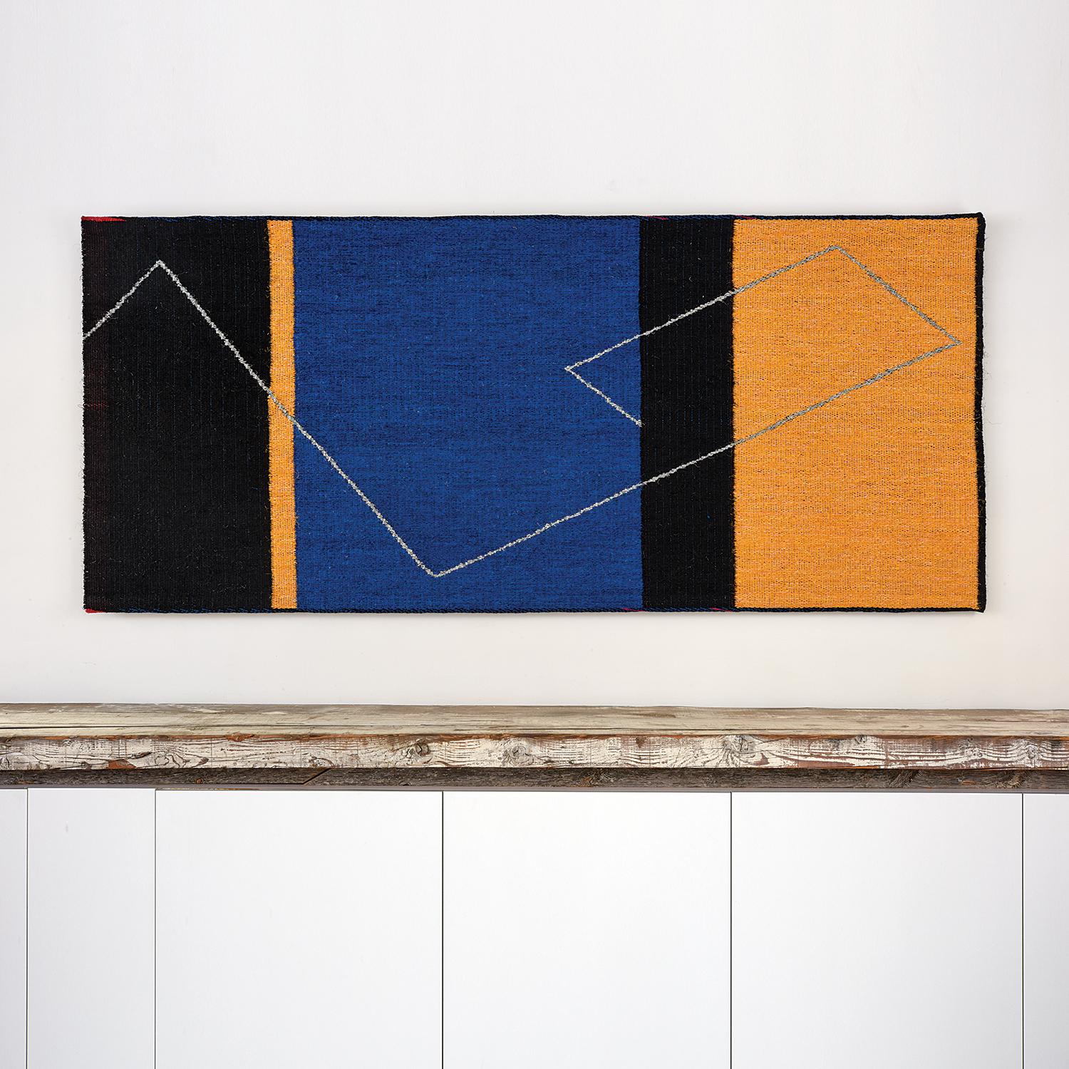 Yellow, Blue and Black, Contemporary Geometric Tapestry by Gudrun Pagter
