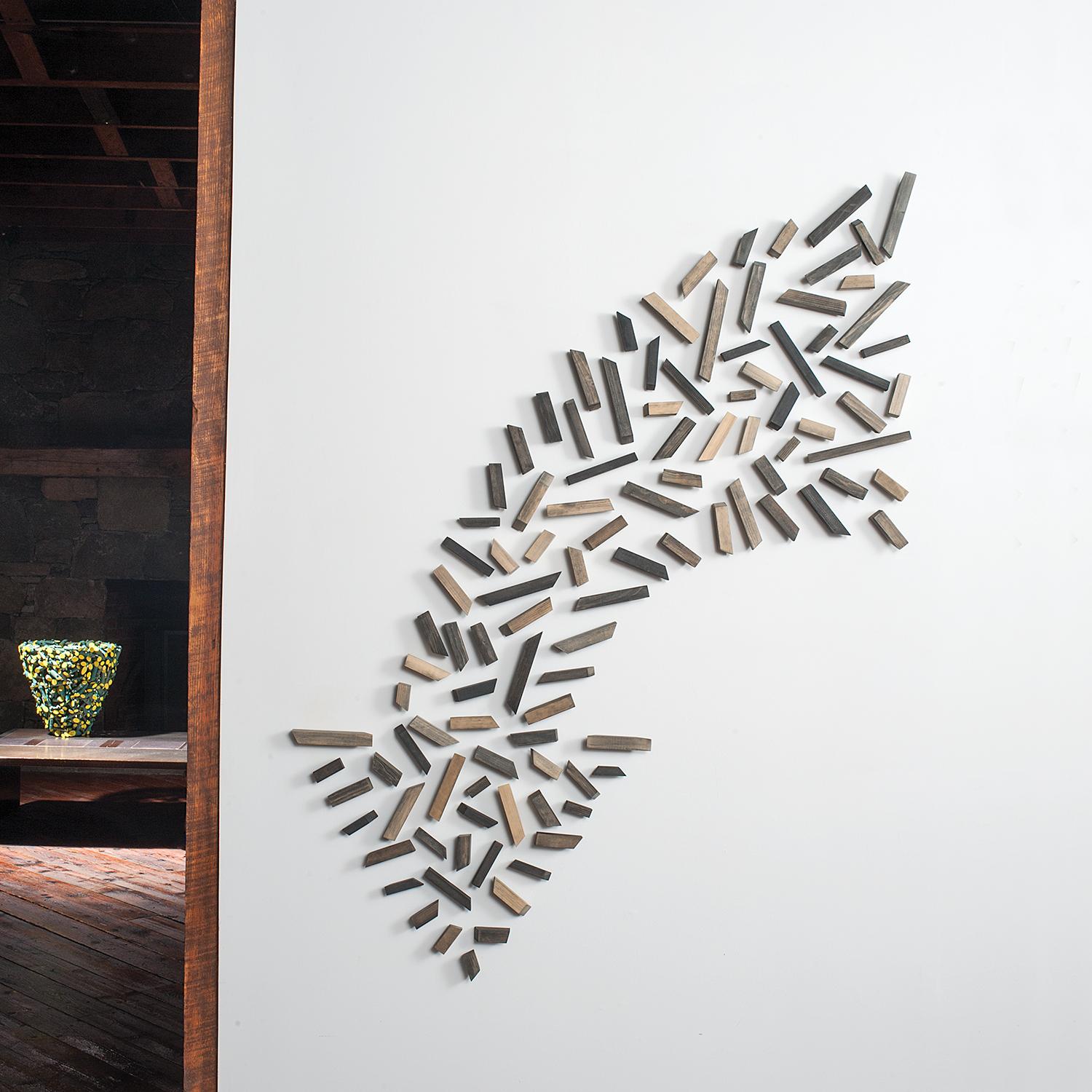 Gyöngy Laky Abstract Sculpture - "True North" Contemporary pop art, wall installation of arrow