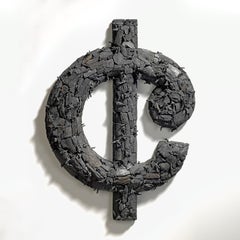 "Nonsense" Gyöngy Laky, scultura murale contemporanea, US Cent Symbol