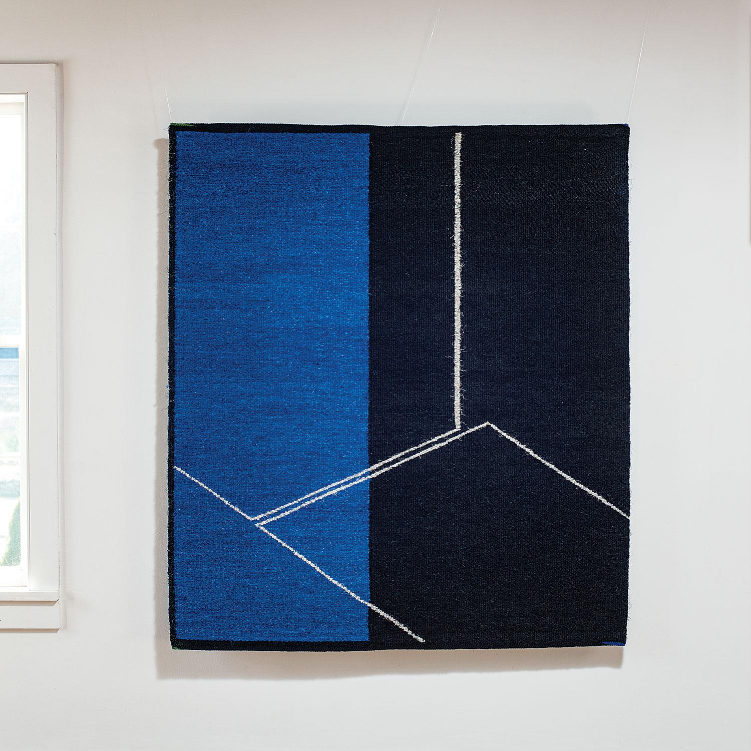 Form on Black and Blue, Abstract Geometric Tapestry, Gudrun Pagter