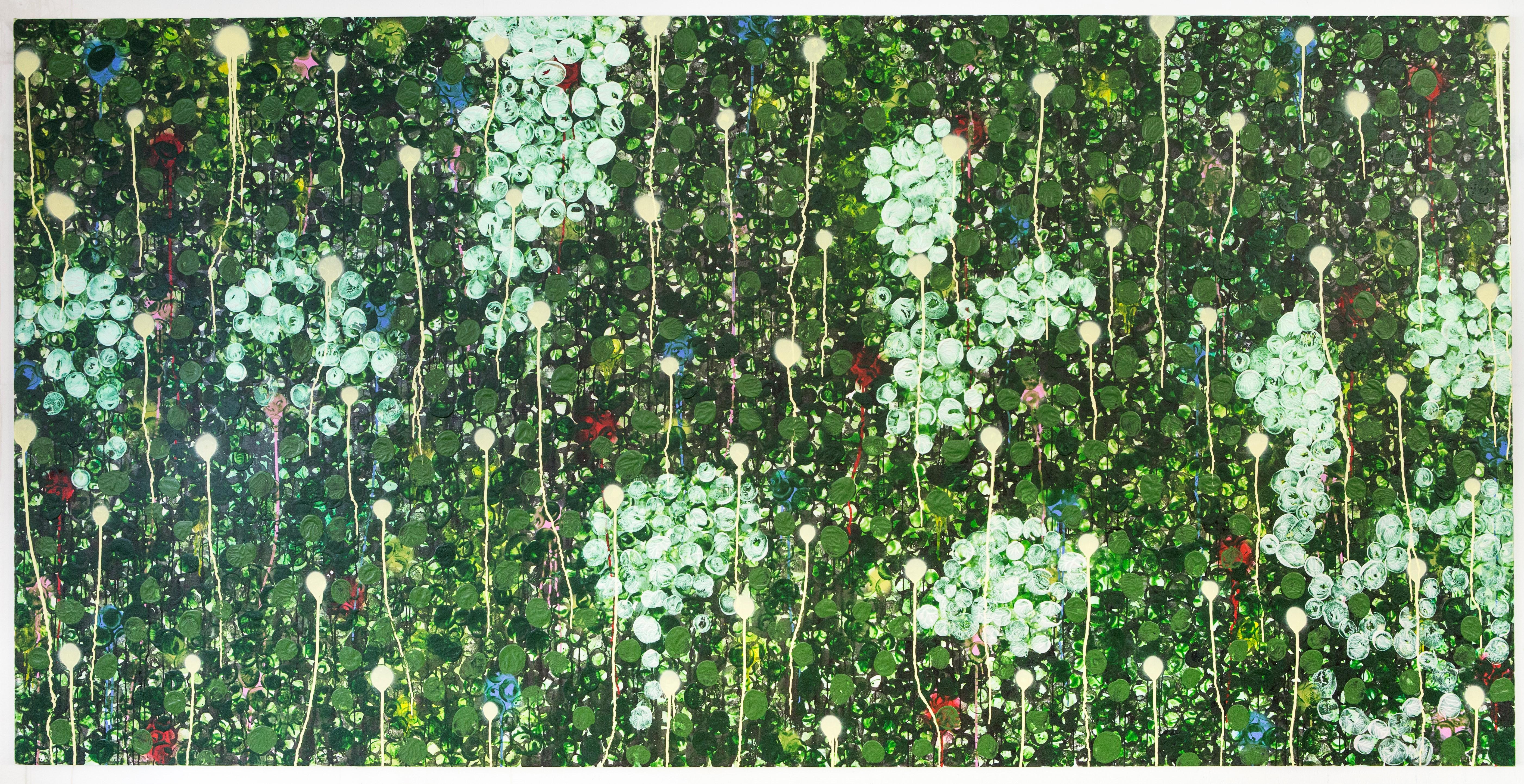 Grünes grünes Gemälde eines abstrakten Waldes - Urban Jungle II - Öl auf Leinwand
