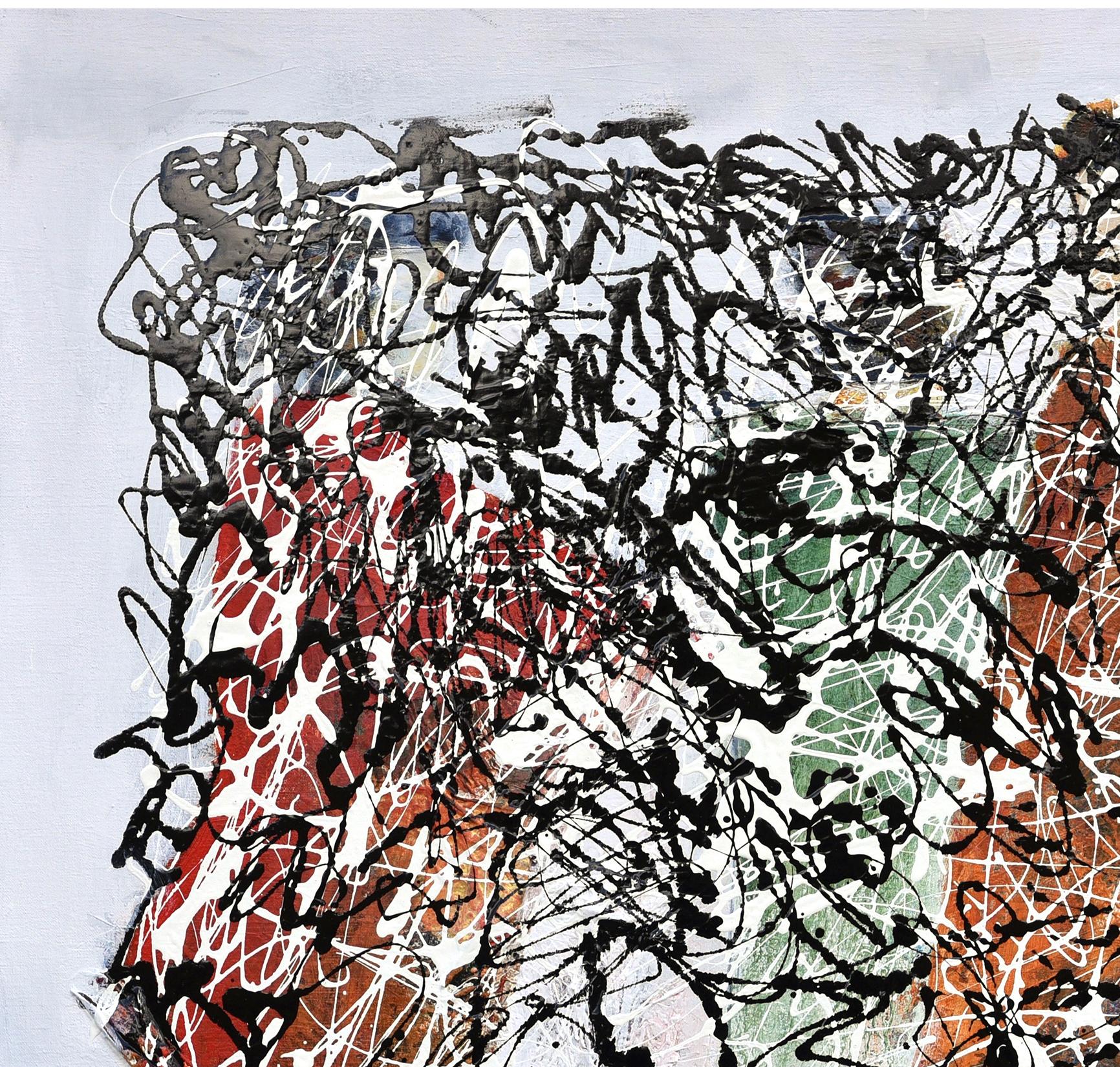 Energy VII in the style of J. Pollock - Gray Abstract Painting by Paula Evers
