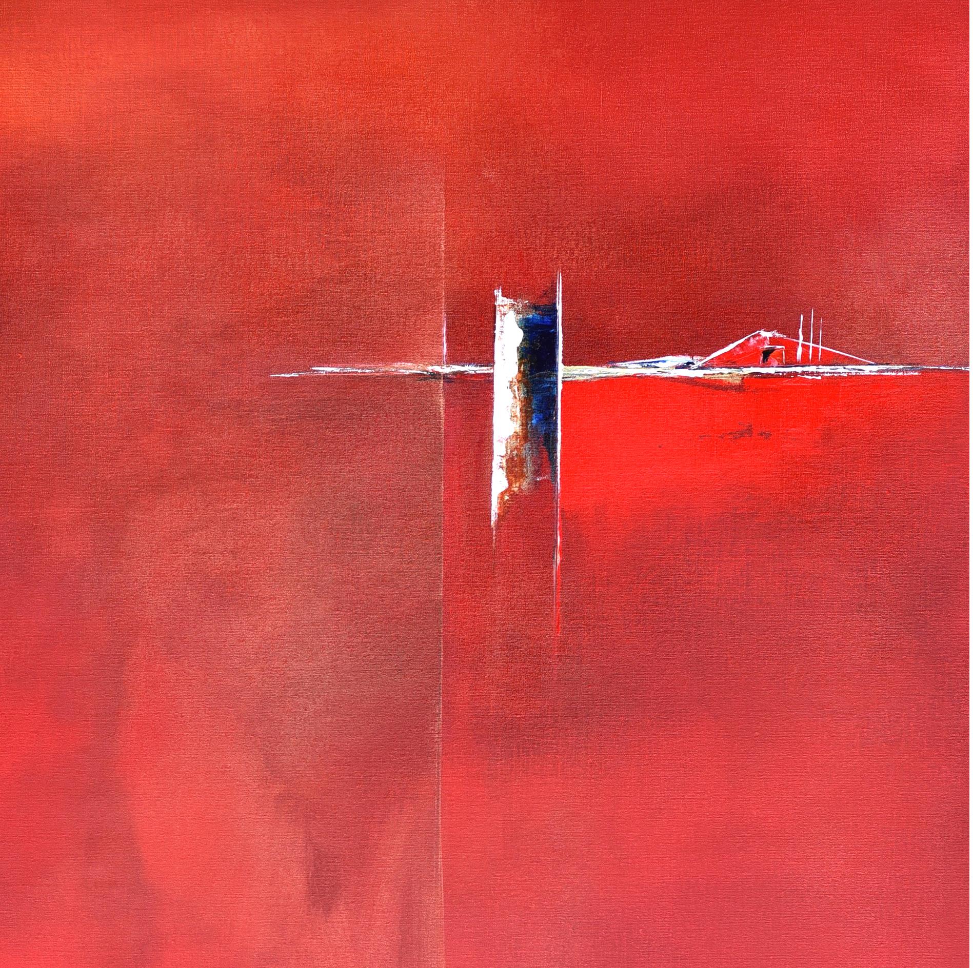 Dutch Landscape Red II - Painting by Paula Evers
