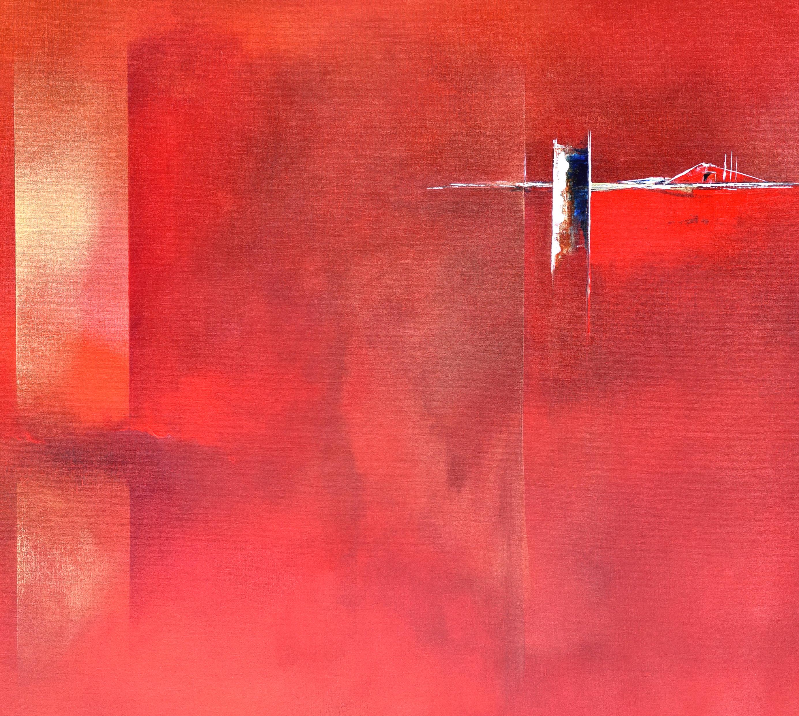 Dutch Landscape Red II - Abstract Expressionist Painting by Paula Evers