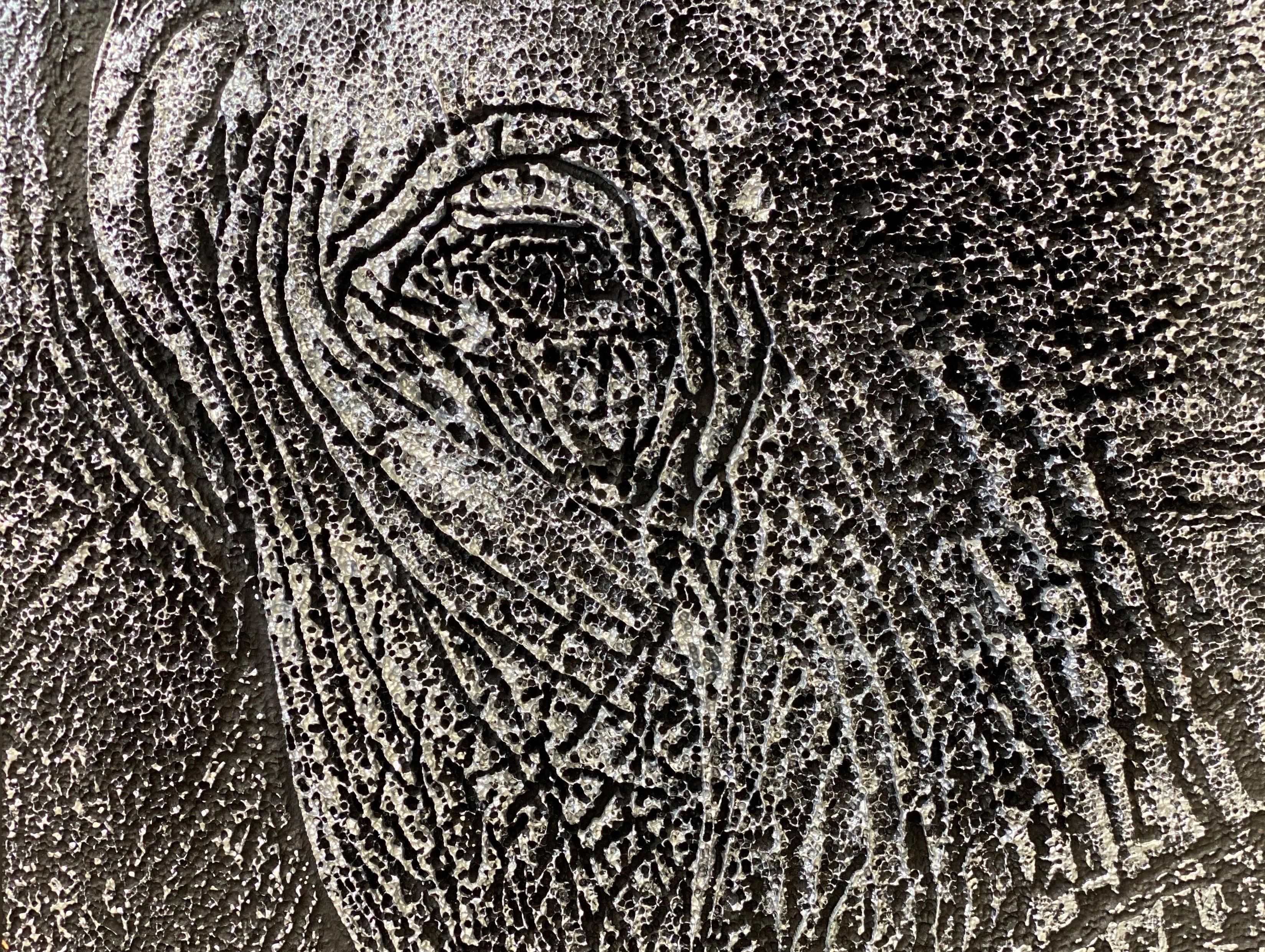 Look Silver Look - Représentation d'éléphants - Noir Animal Painting par Yann C