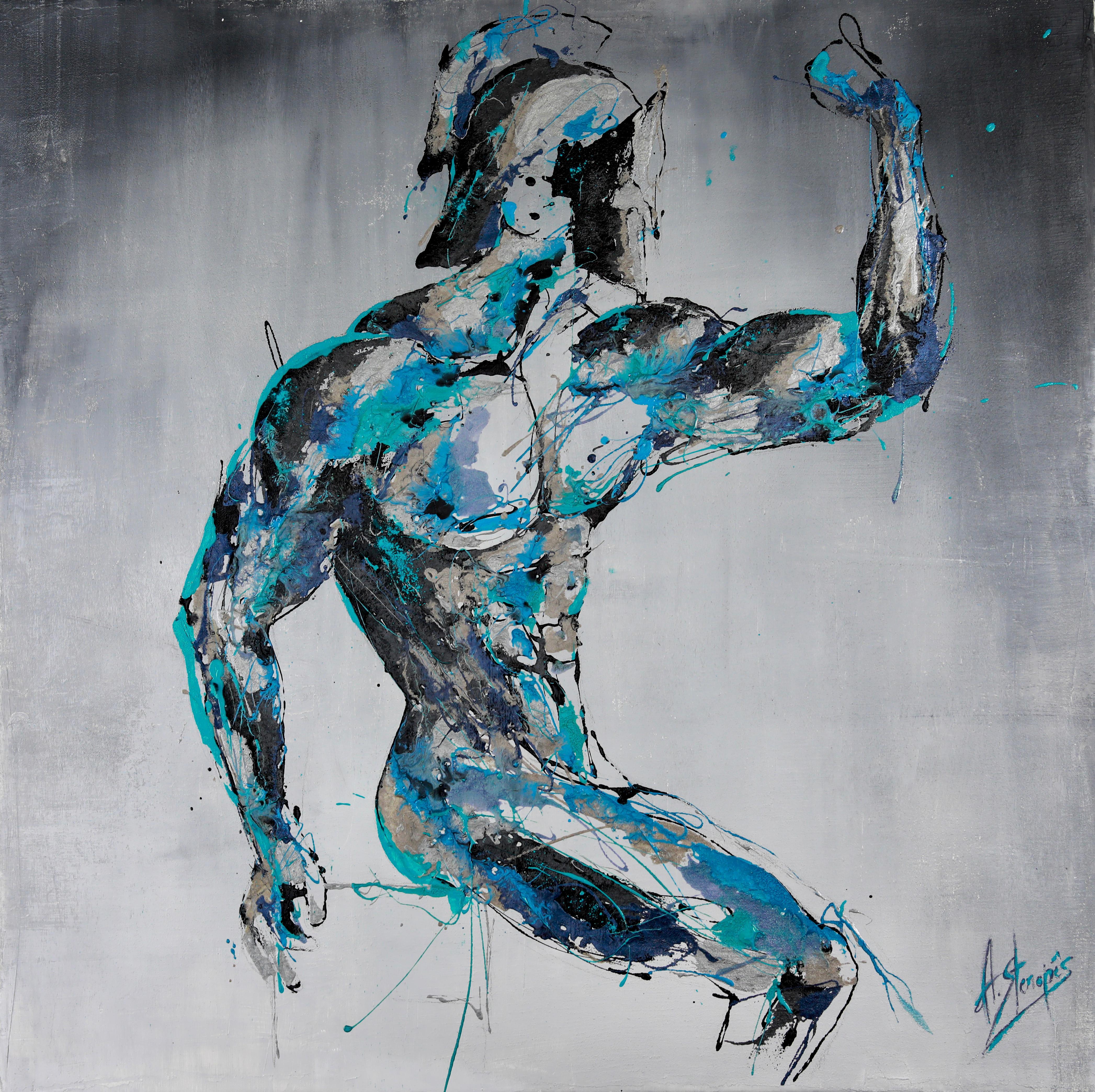 Amandyne Steropes Figurative Painting - Coliseum - Blue Human Body Representation in the Roman Empire