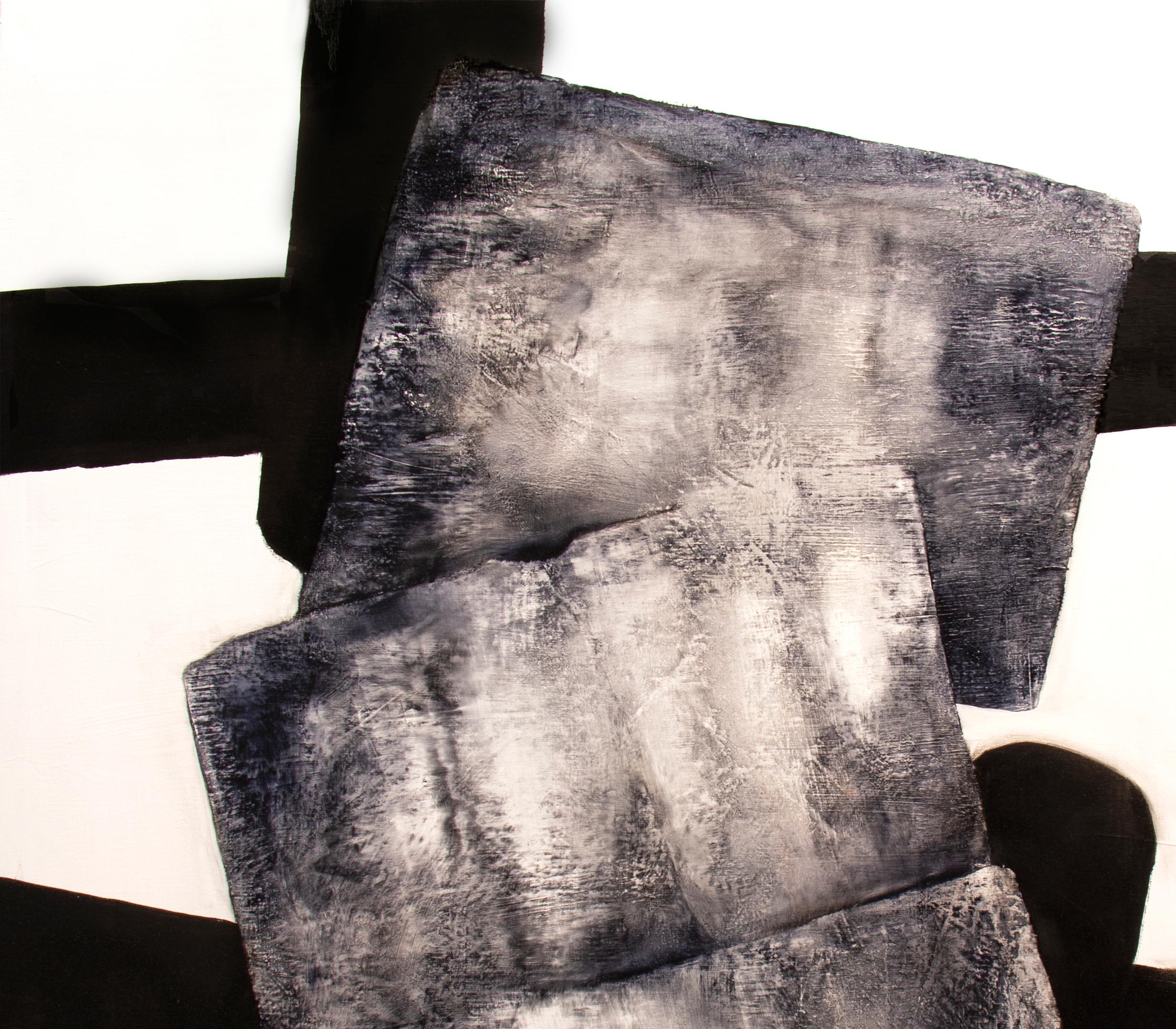 White Eolithe III, Pittura a olio astratta contemporanea - Abstract Painting Nero di Alexandre Valette