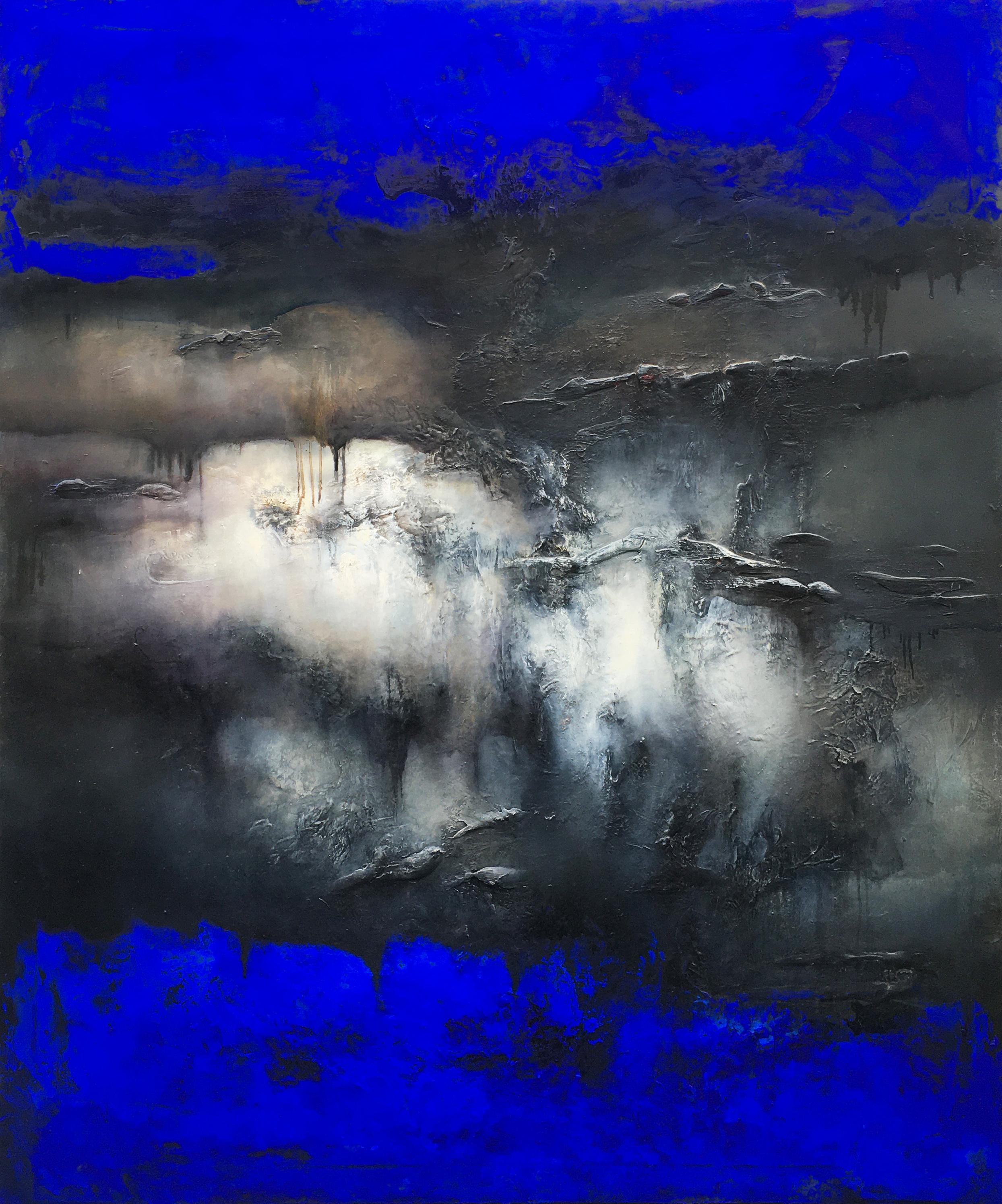 Alexandre Valette Abstract Painting – Zeitgenössisches abstraktes Ölgemälde Nocturne Outremer