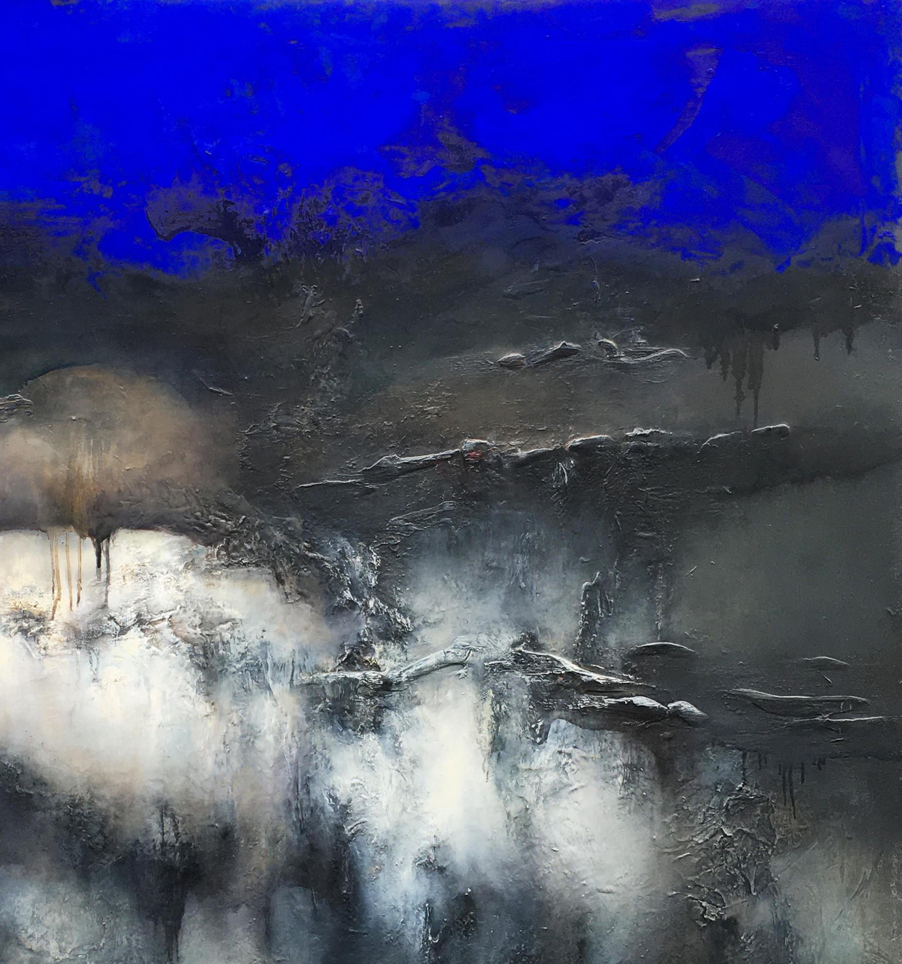 Nocturne Outremer is a Contemporary Abstract Oil Painting by Alexandre Valette who has a master degree in Art History and is a complete artist, influenced by the work of the great masters. He explores from a young age drawing through the human