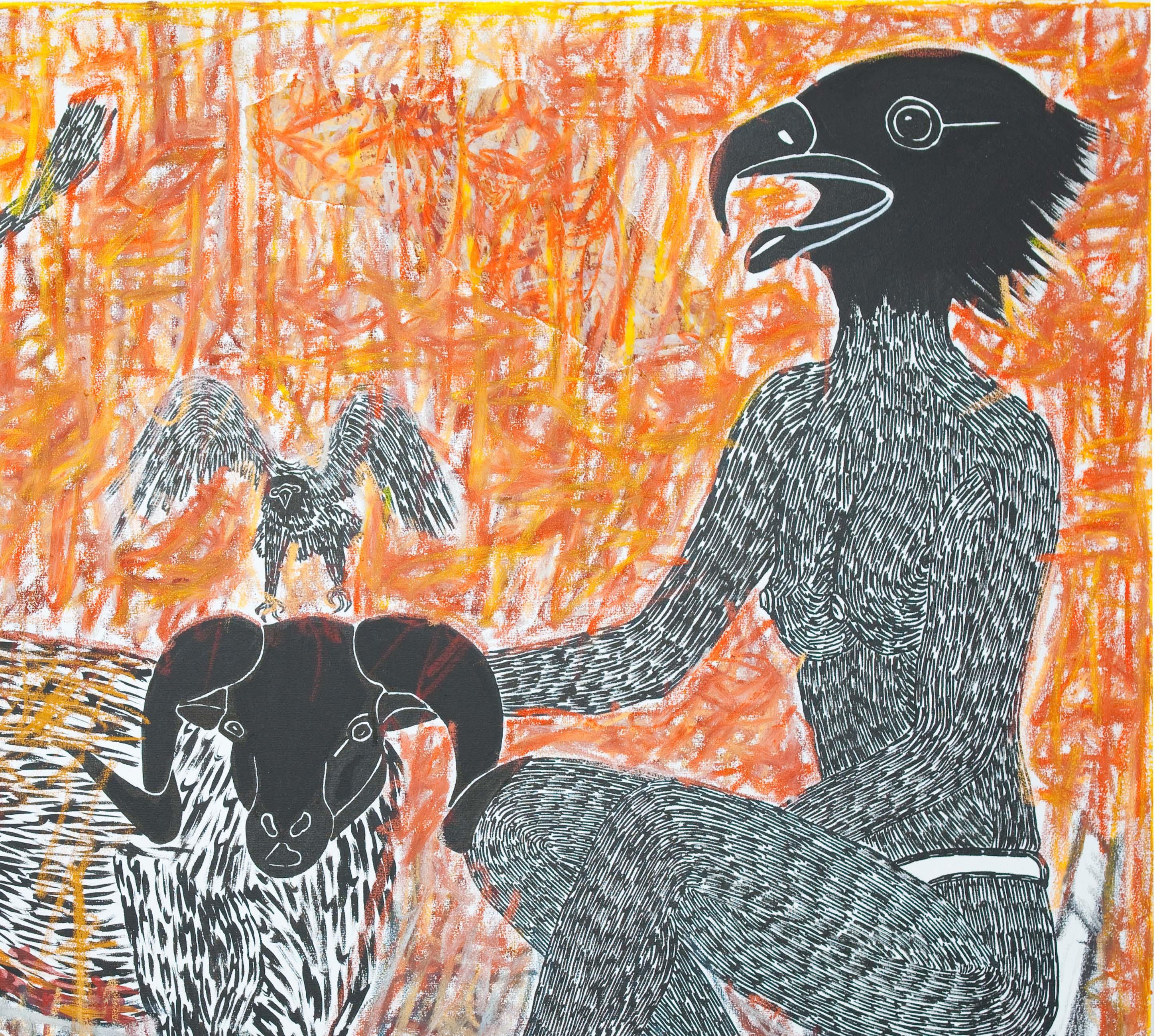 Scène de Sacrifice - African Contemporary Art - Beige Nude Painting by Ousmane Dia