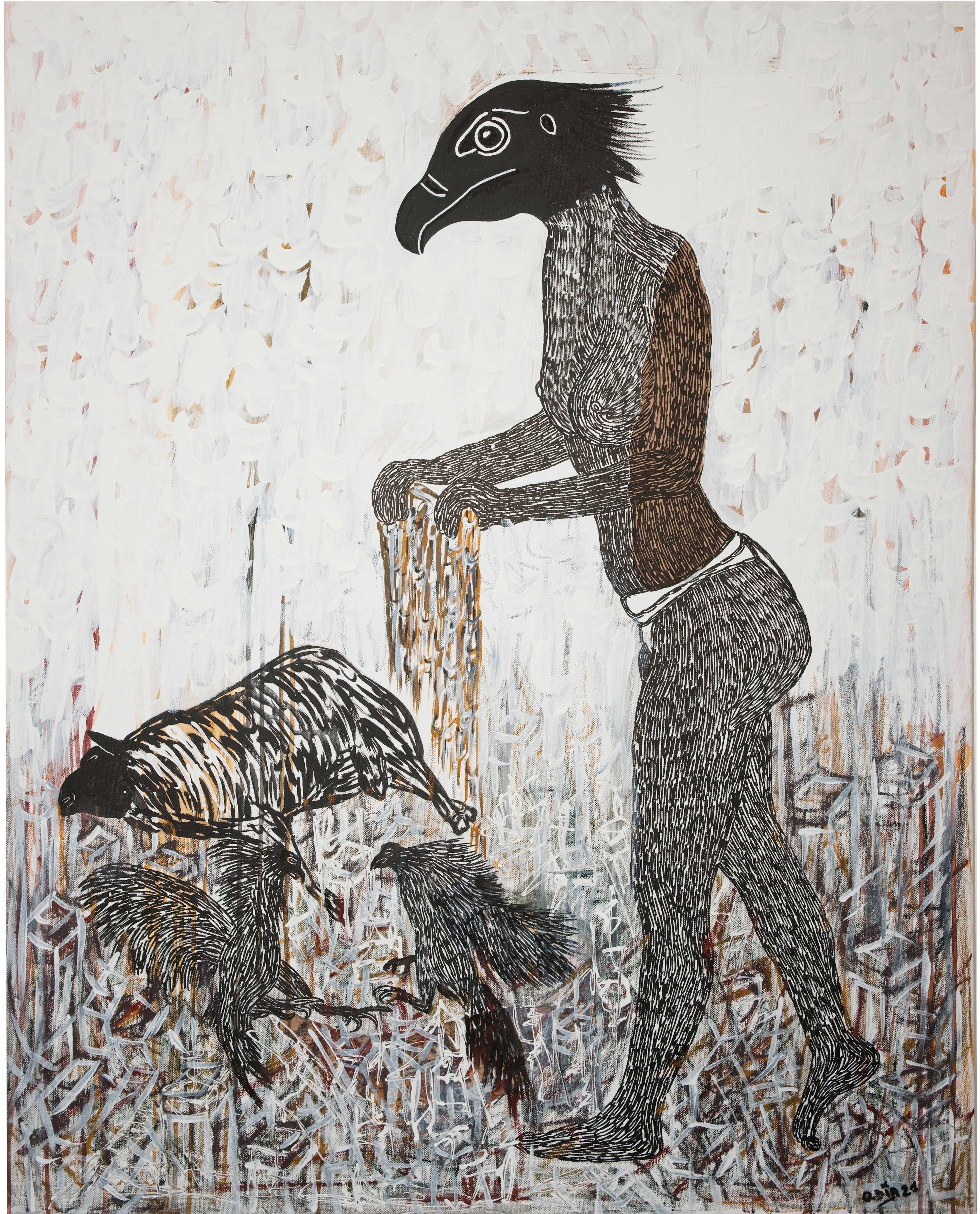 African Contemporary Art - Scène de Sacrifice IV - Painting by Ousmane Dia