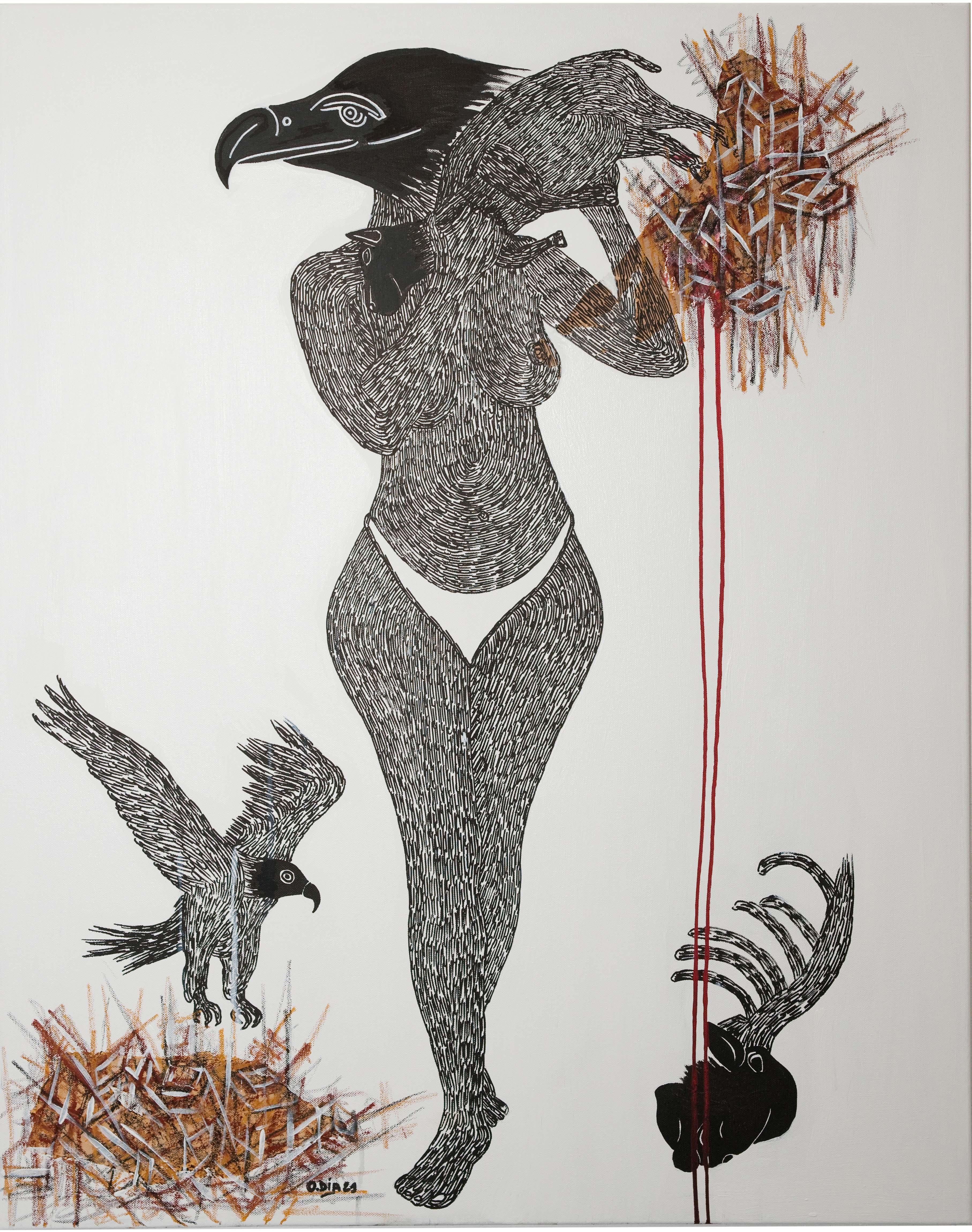 African Contemporary Art - Scène de Sacrifice V - Painting by Ousmane Dia
