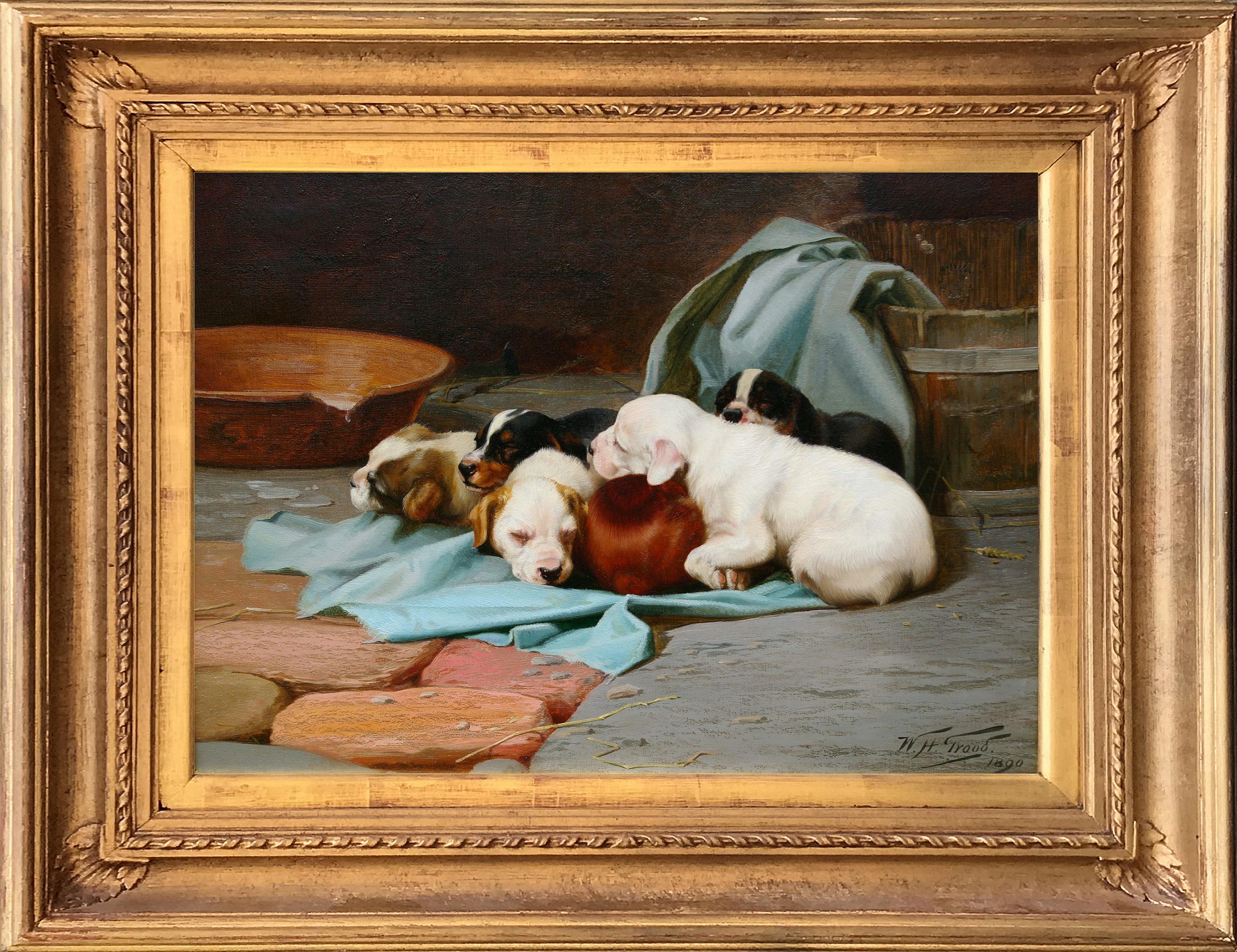 William Henry Hamilton Trood Animal Painting - Pups Slumber