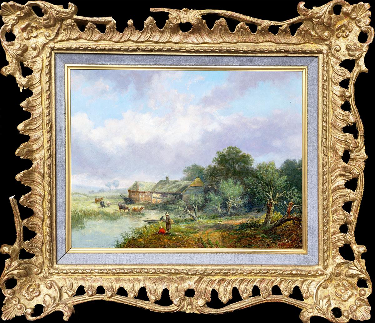 Alfred Pettitt Landscape Painting - Fishing in the Stream