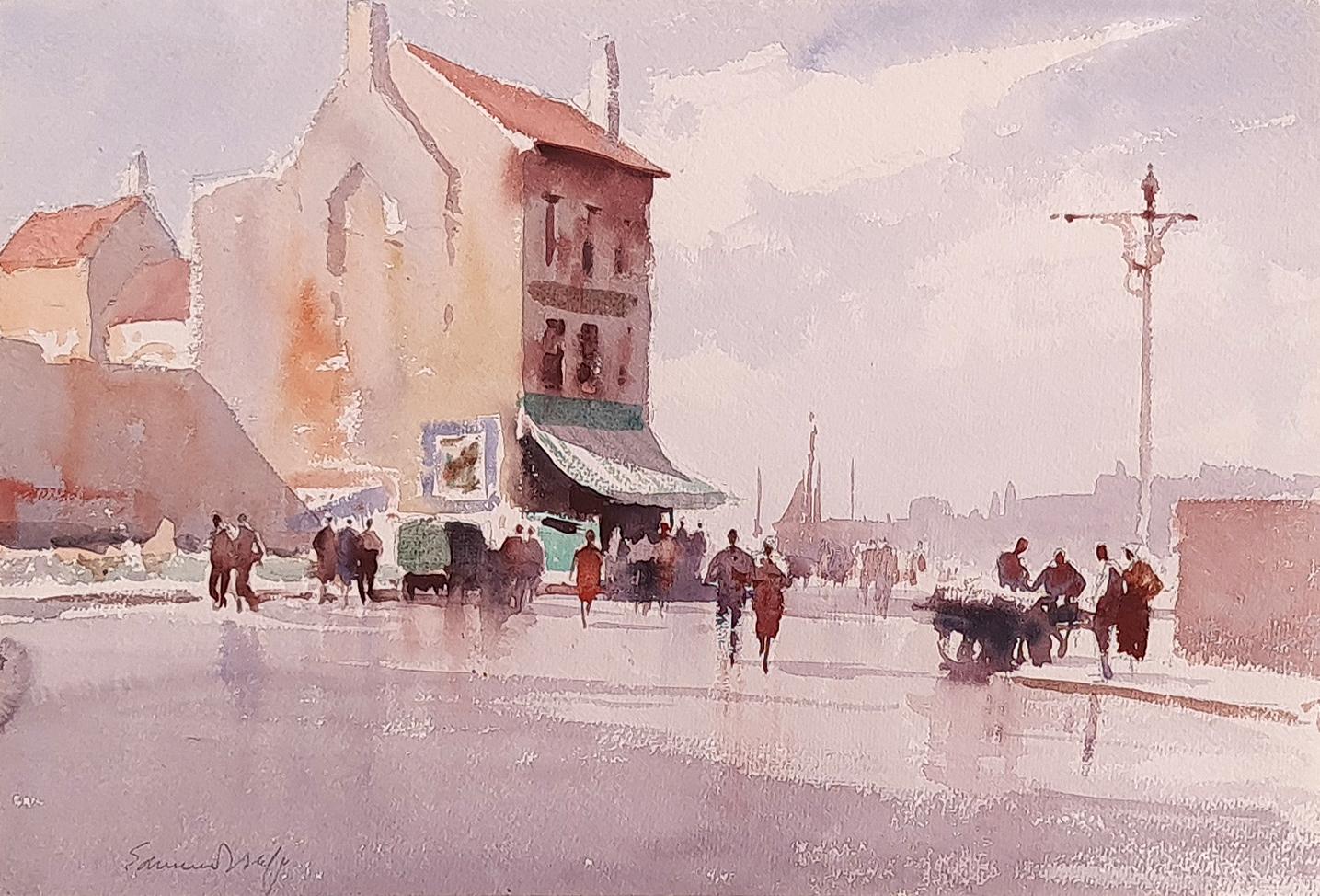 A Rainy Street scene in Dieppe - Art by Edward Seago
