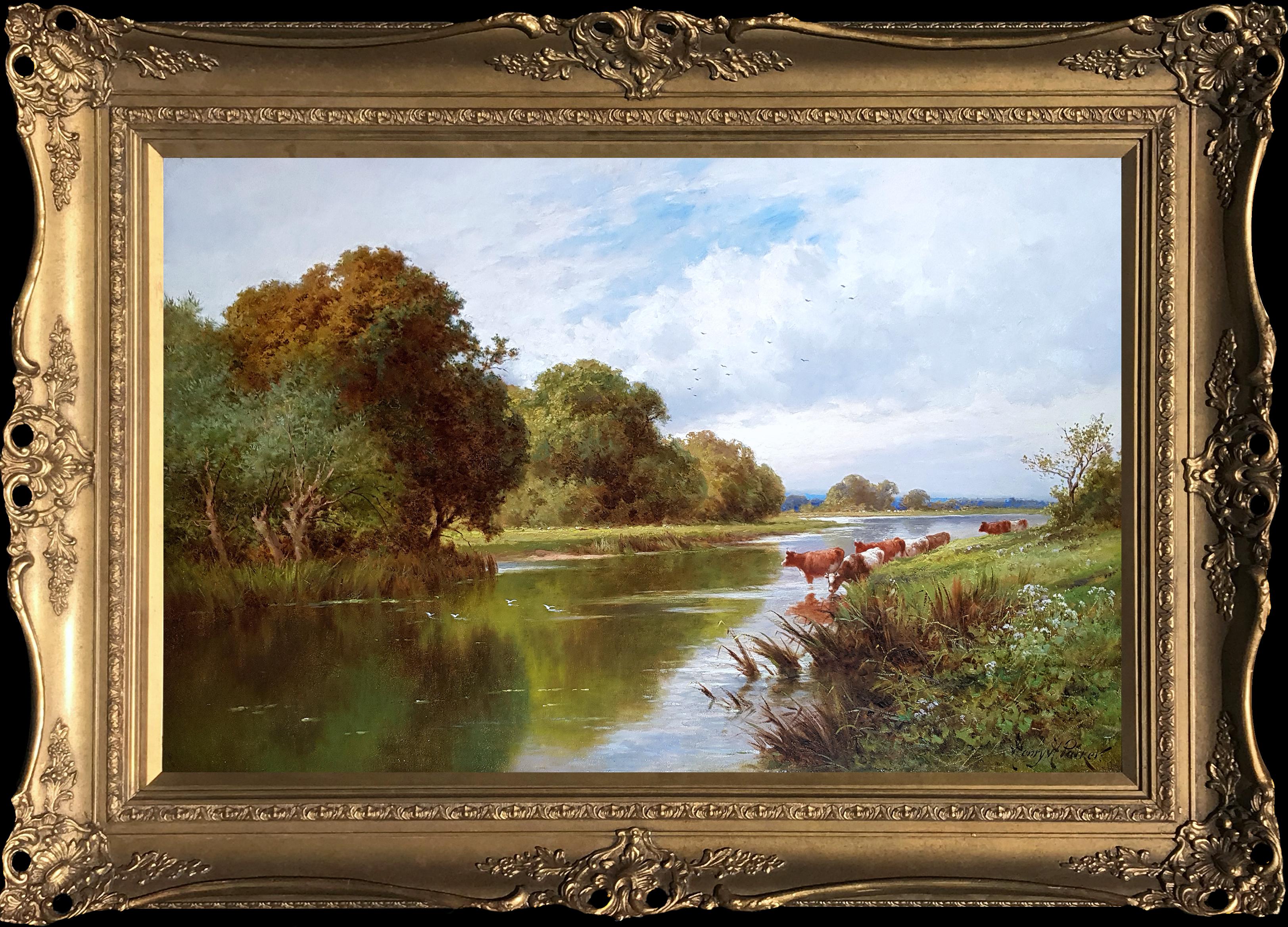 Landscape Painting di Henry Hillingford Parker  - Acque silenziose, Culham on Thames