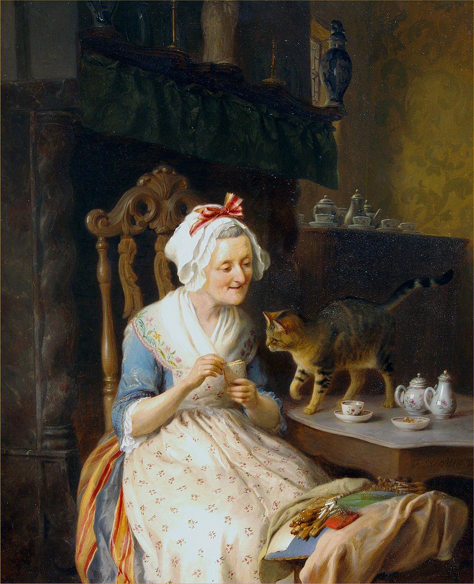 Two for Tea - Painting by Francois Antoine De Bruycker