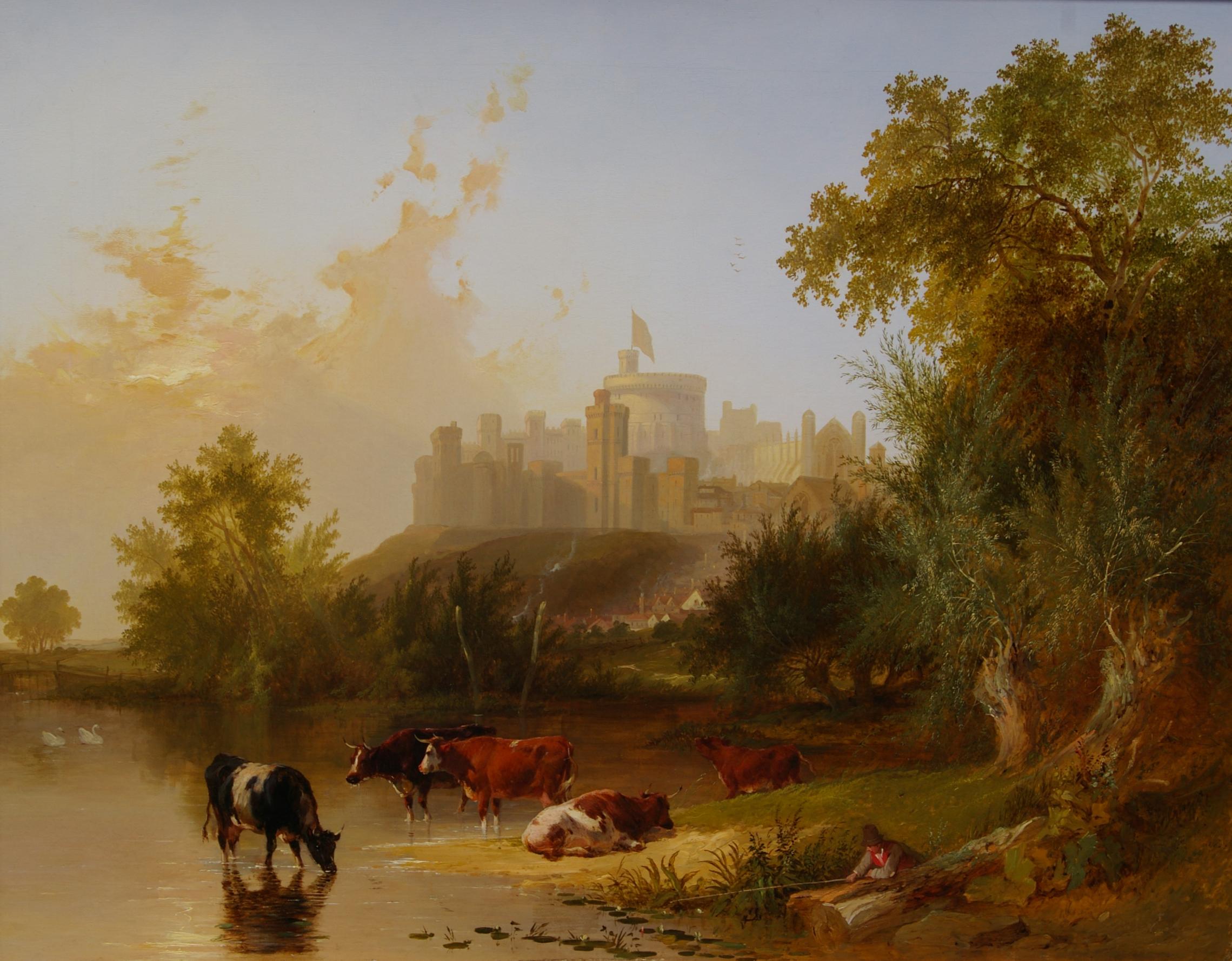 Cattle Watering in the Shadows of Windsor - Painting by Henry John Boddington RBA