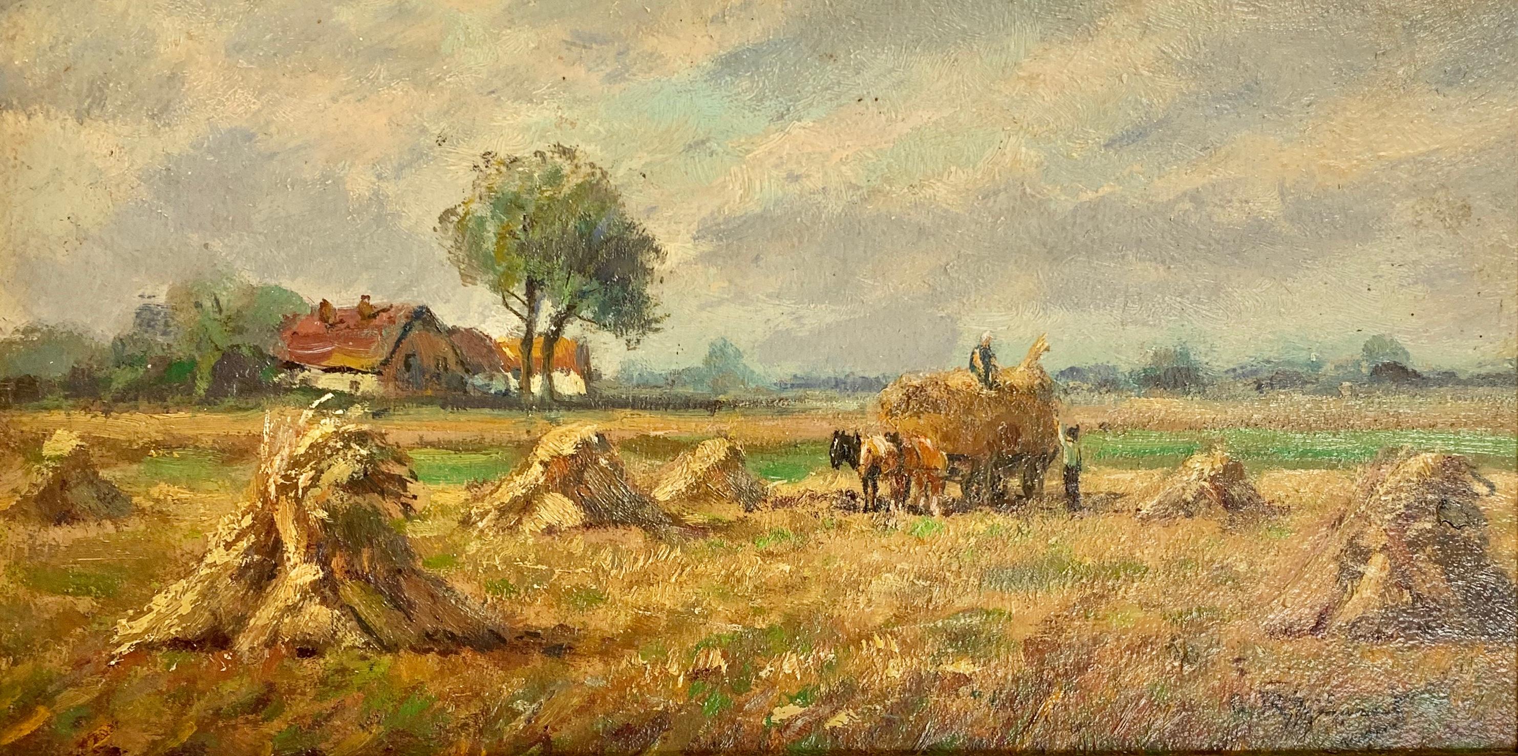 The Harvest, Impressionist Haystack 19th Century - Painting by G. Rhumont