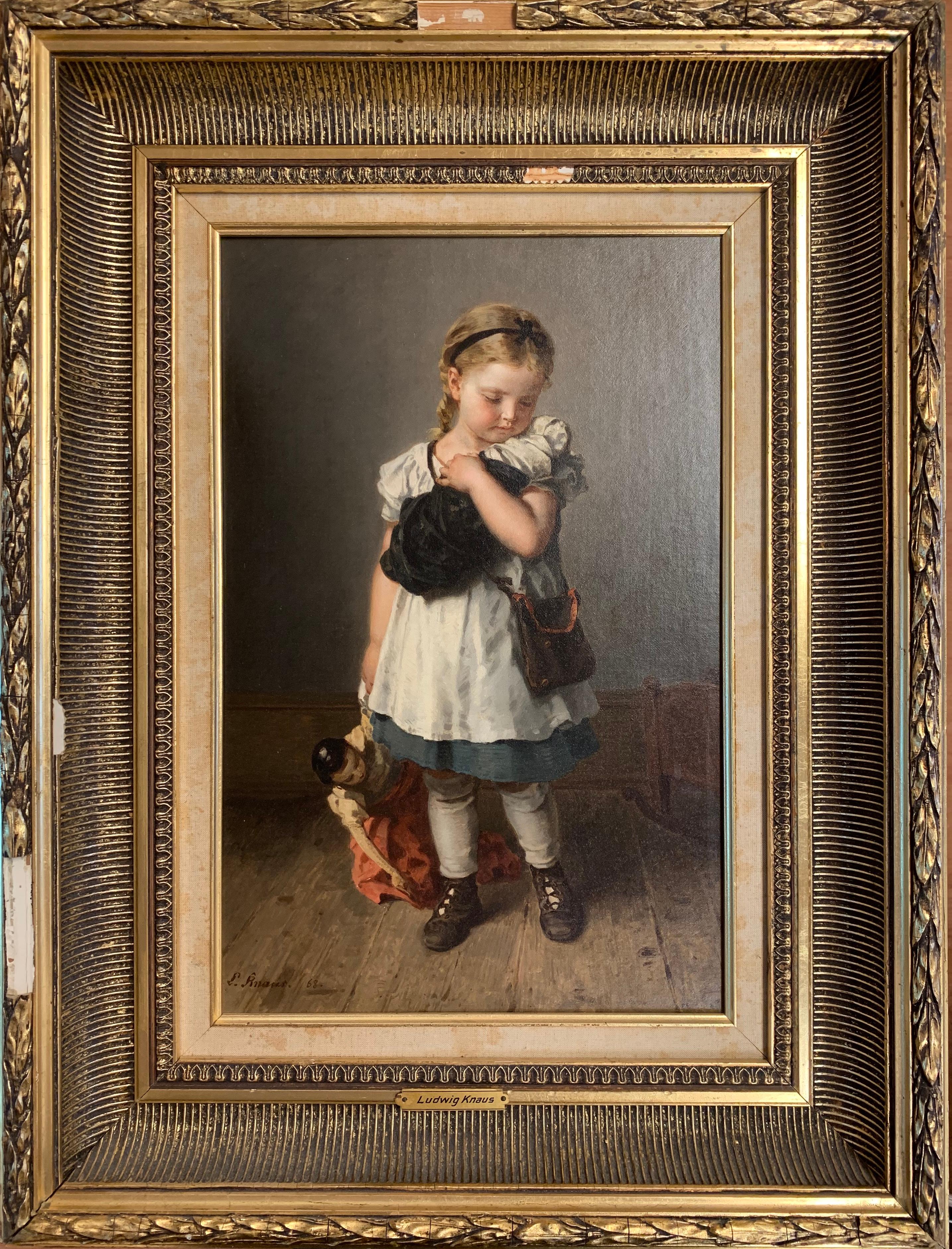Ludwig Knaus  Portrait Painting – Kinderspielzeug mit Puppe